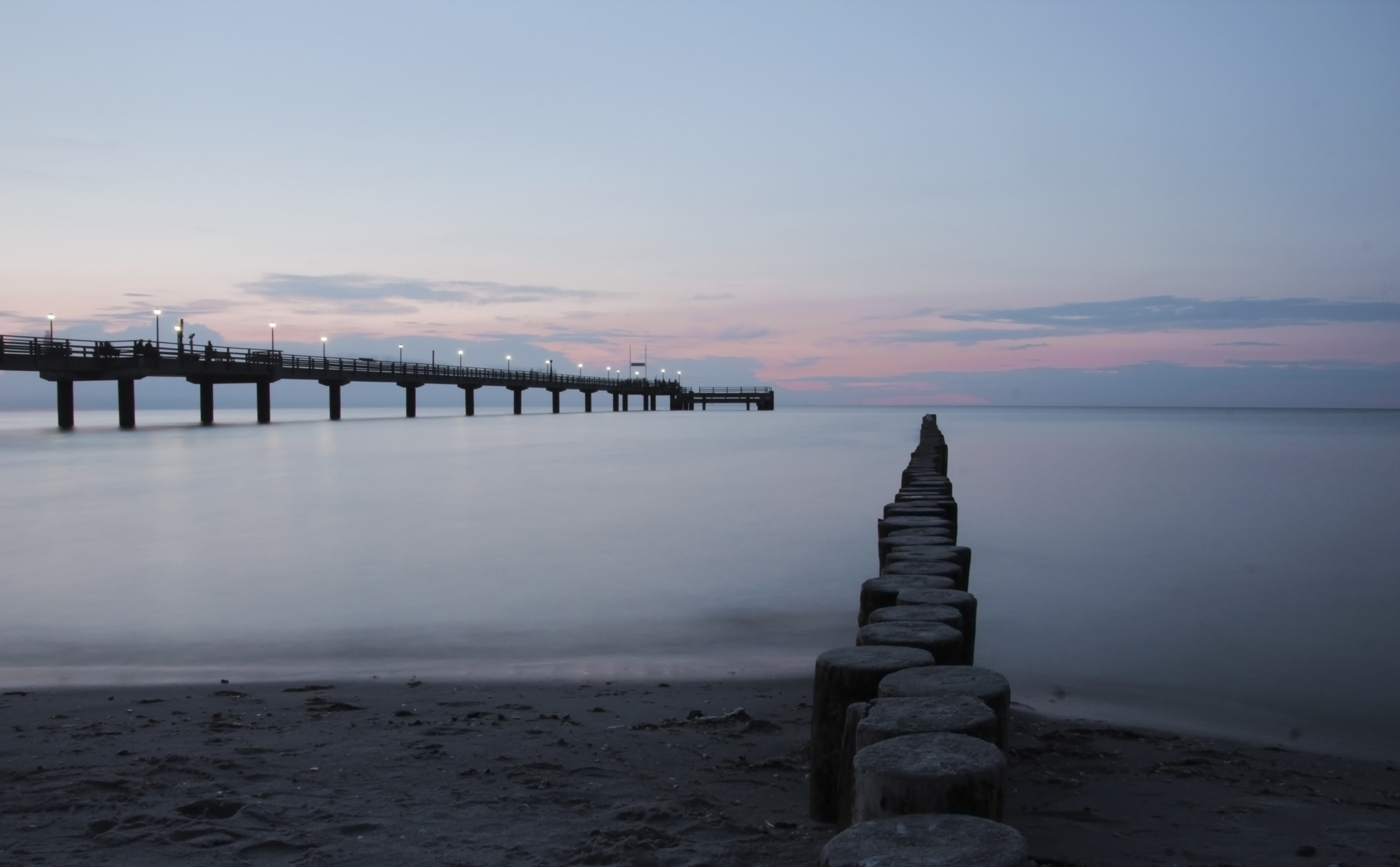seebruecke, see, baltic, water, scenics - nature, no people, beauty in nature, bridge, abend, max schilling, licht, sky, dusk, architecture, max, pier, HD Wallpaper