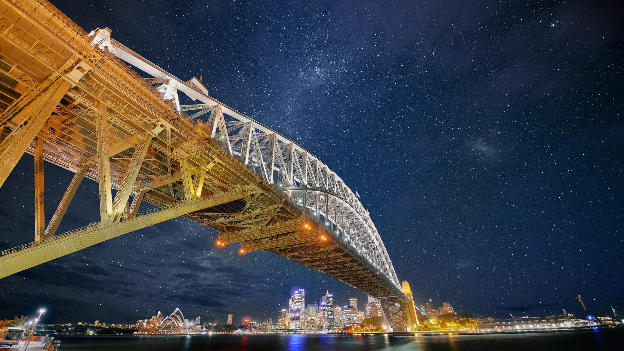 Sydney, stars, Sydney Harbour, bridge, 2K, night, Sydney Harbour Bridge, city, HD Wallpaper