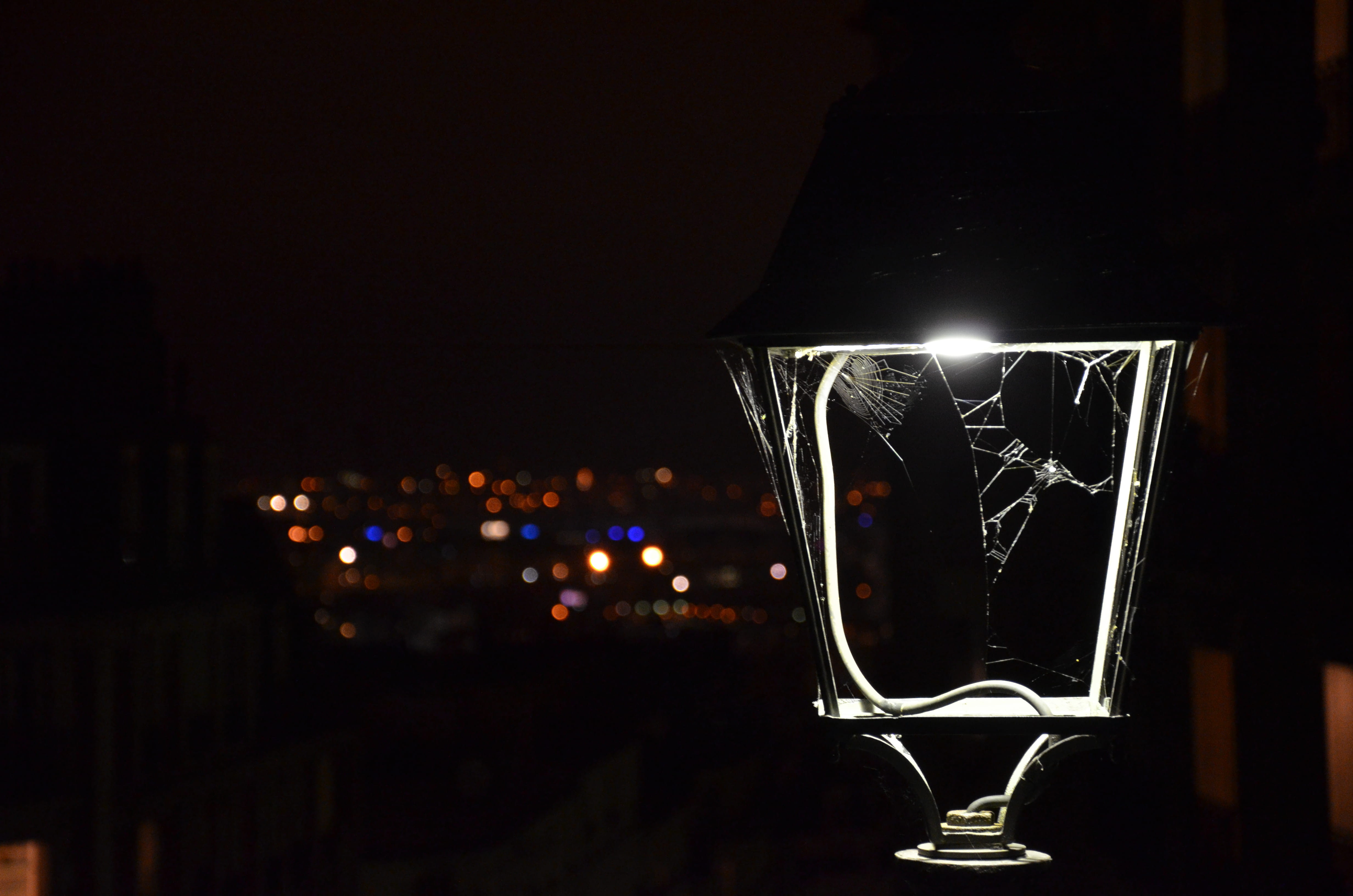 evening, lamp, illuminated, close-up, ragnatela, street, light, nuit, sacré-cœur, 4K, light - natural phenomenon, transparent, france, night, città, city, HD Wallpaper