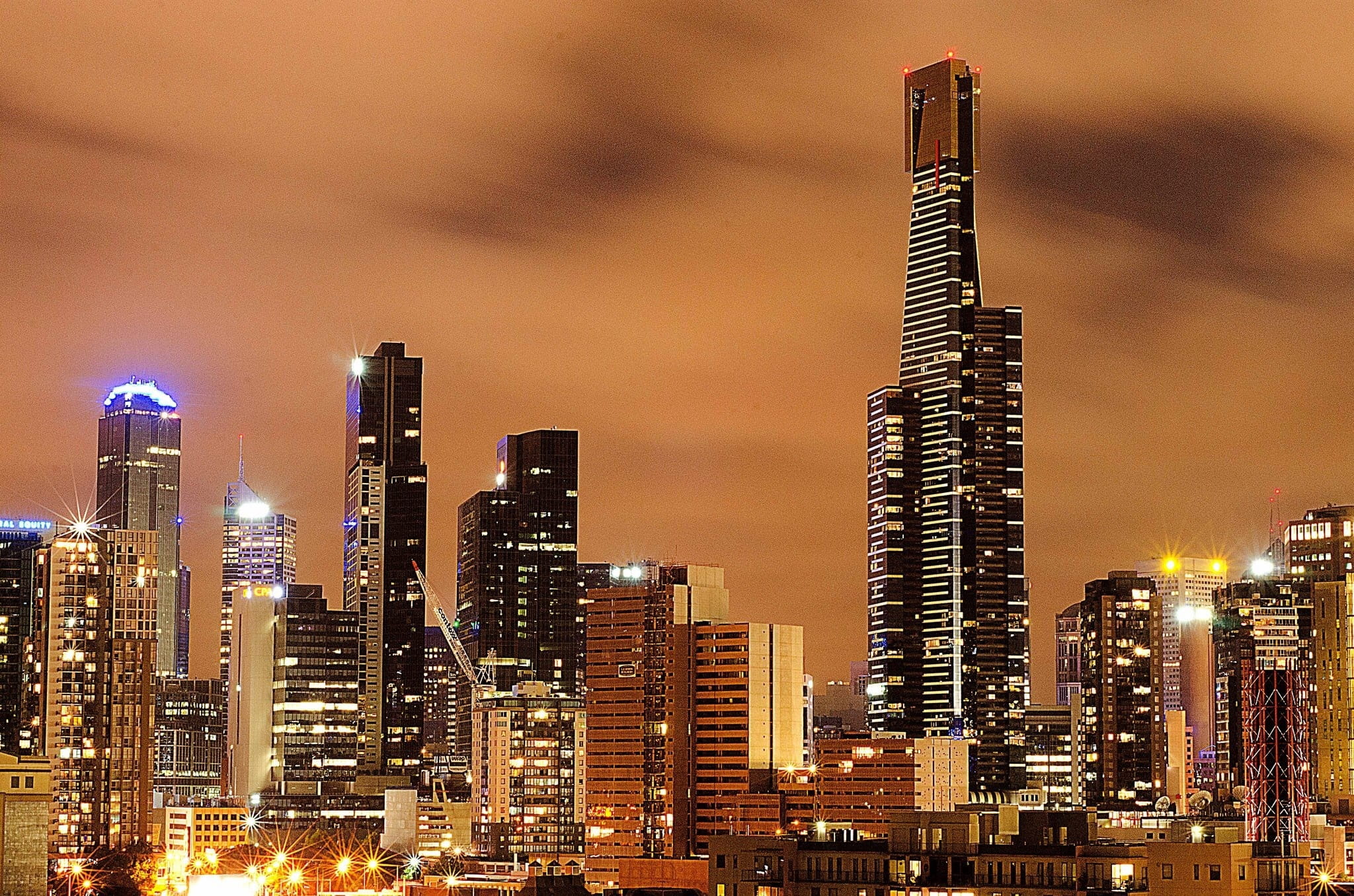 illuminated, urban skyline, Australia, building exterior, spire, city, nature, residential district, built structure, architecture, modern, office building exterior, HD Wallpaper