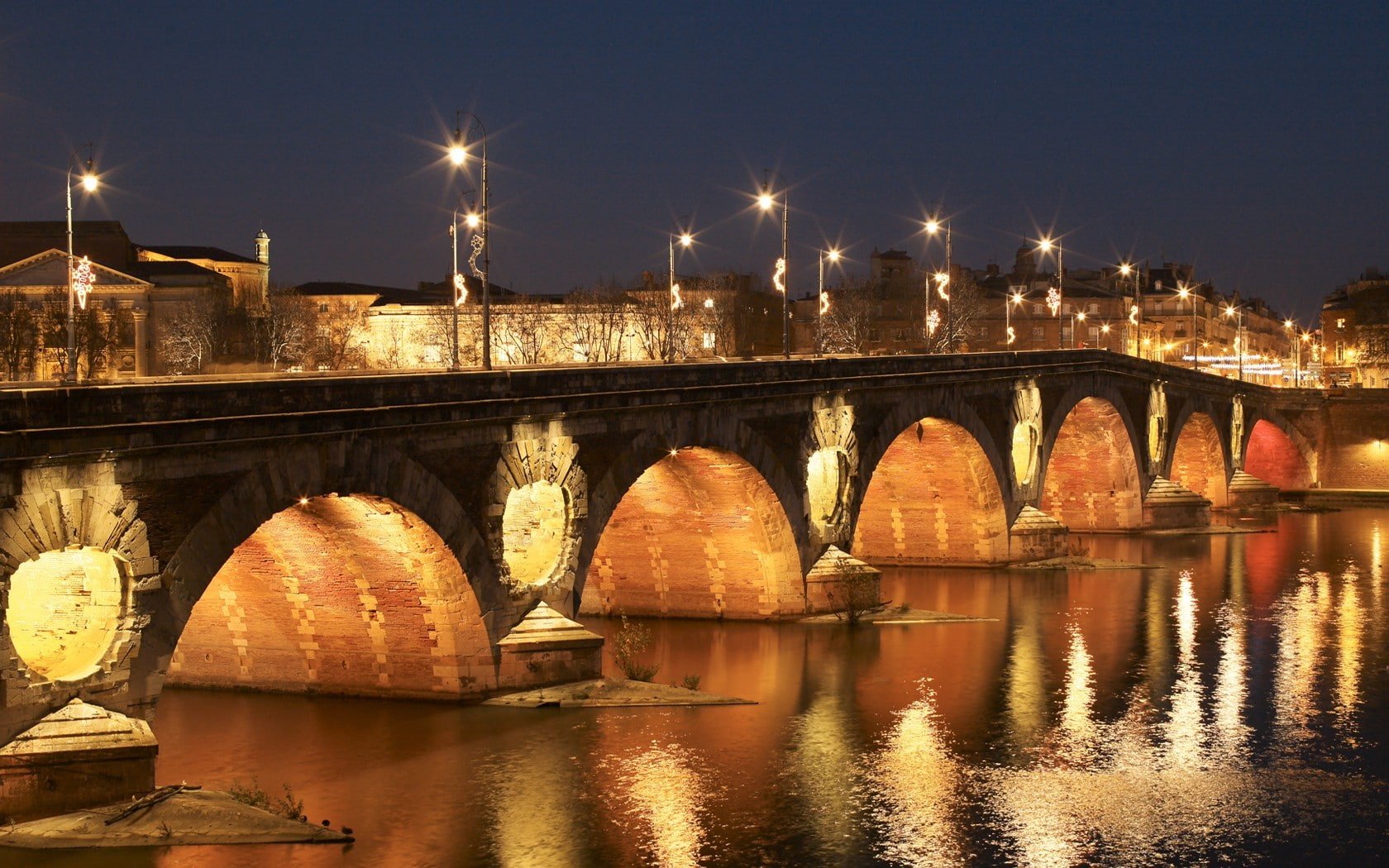 sky, Garonne, Pont-Neuf, illuminated, architecture, river, city, Toulouse, built structure, street light, France, transportation, bridge - man made structure, HD Wallpaper