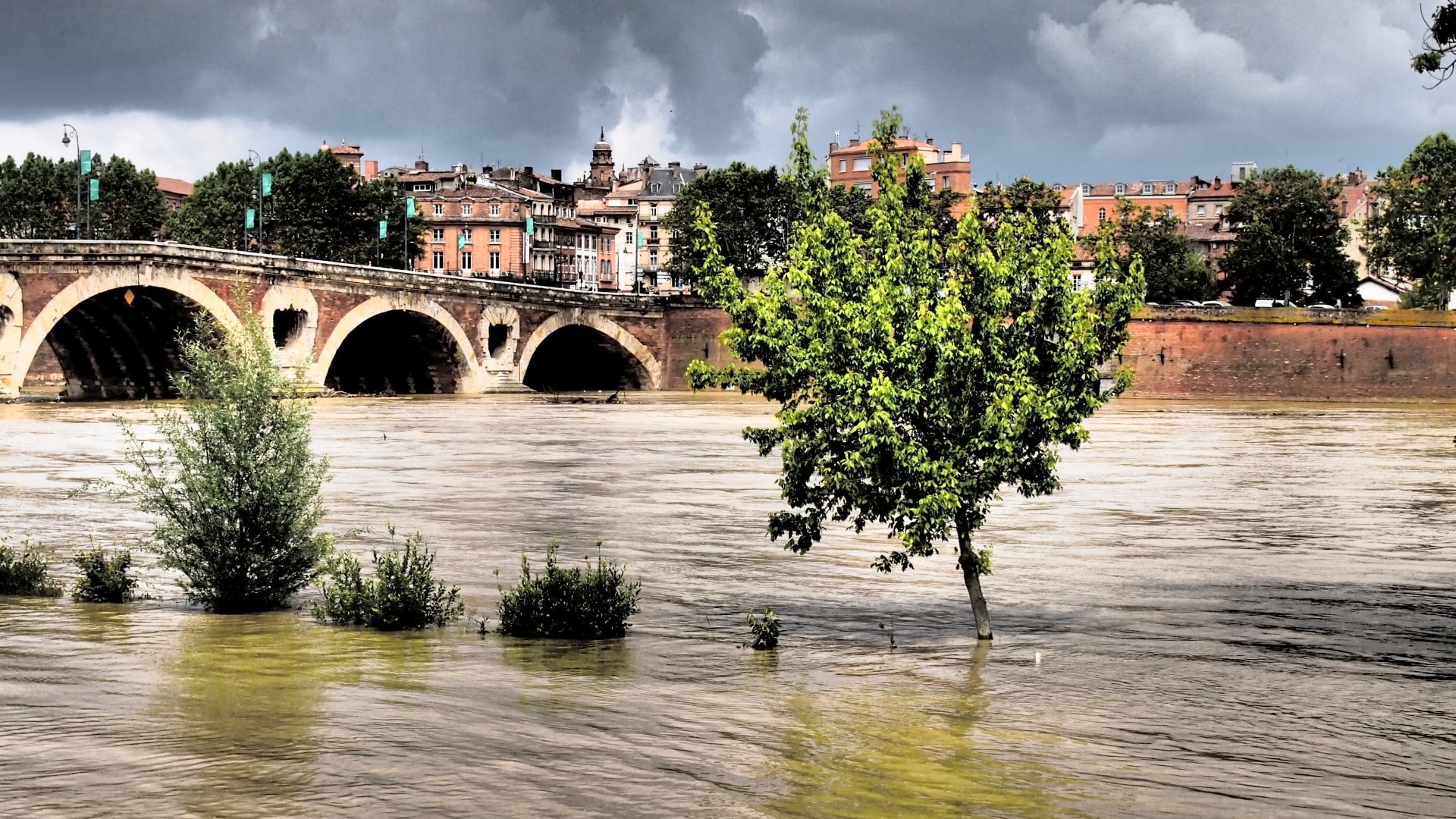 France, Toulouse, arch, Pont-Neuf, arched, nature, tree, cloud - sky, water, day, city, built structure, plant, sky, bridge, architecture, 1080P, Garonne, HD Wallpaper