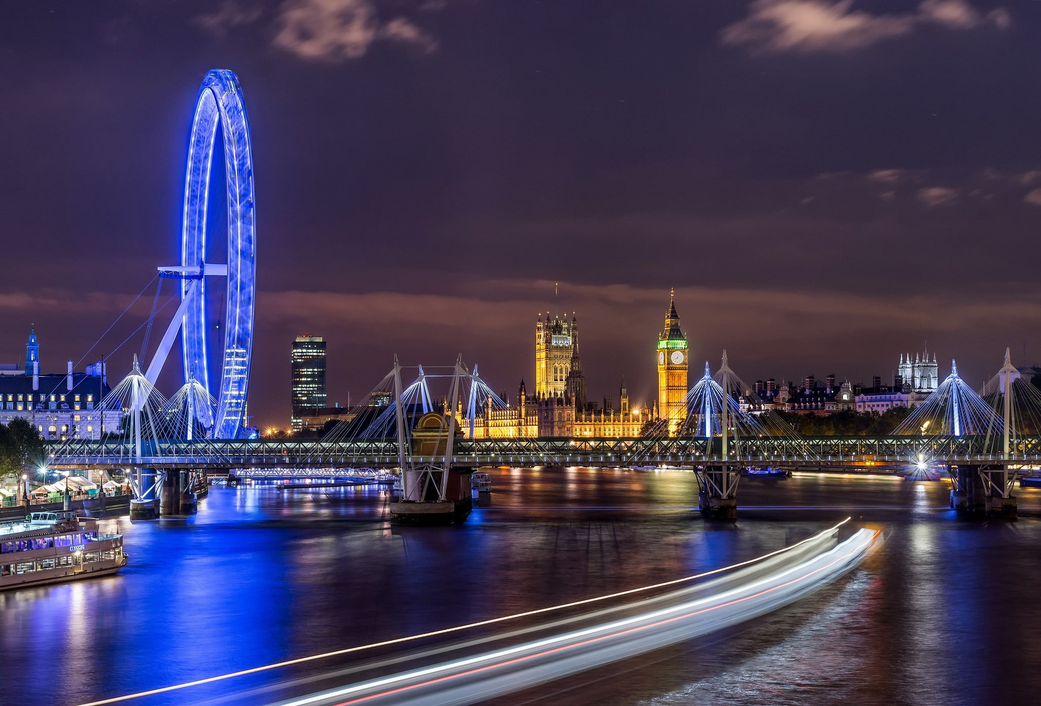 River Thames, London Eye, building, Westminster, city, 1080P, London, HD Wallpaper