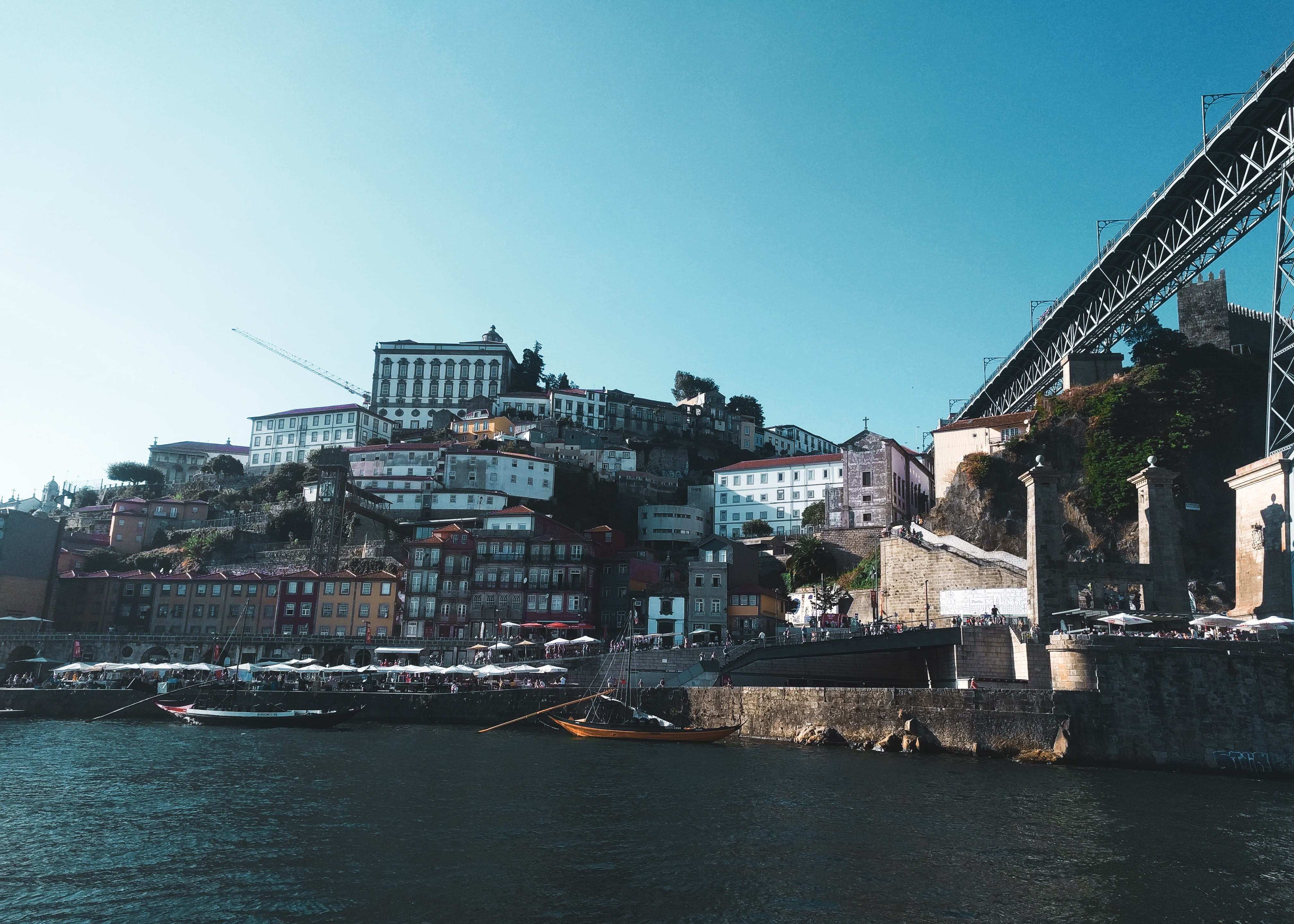 sky, clear sky, oporto, water, cinematic, porto, portugal, copy space, day, waterfront, nature, outdoors, no people, 4K, mode of transportation, douro, HD Wallpaper