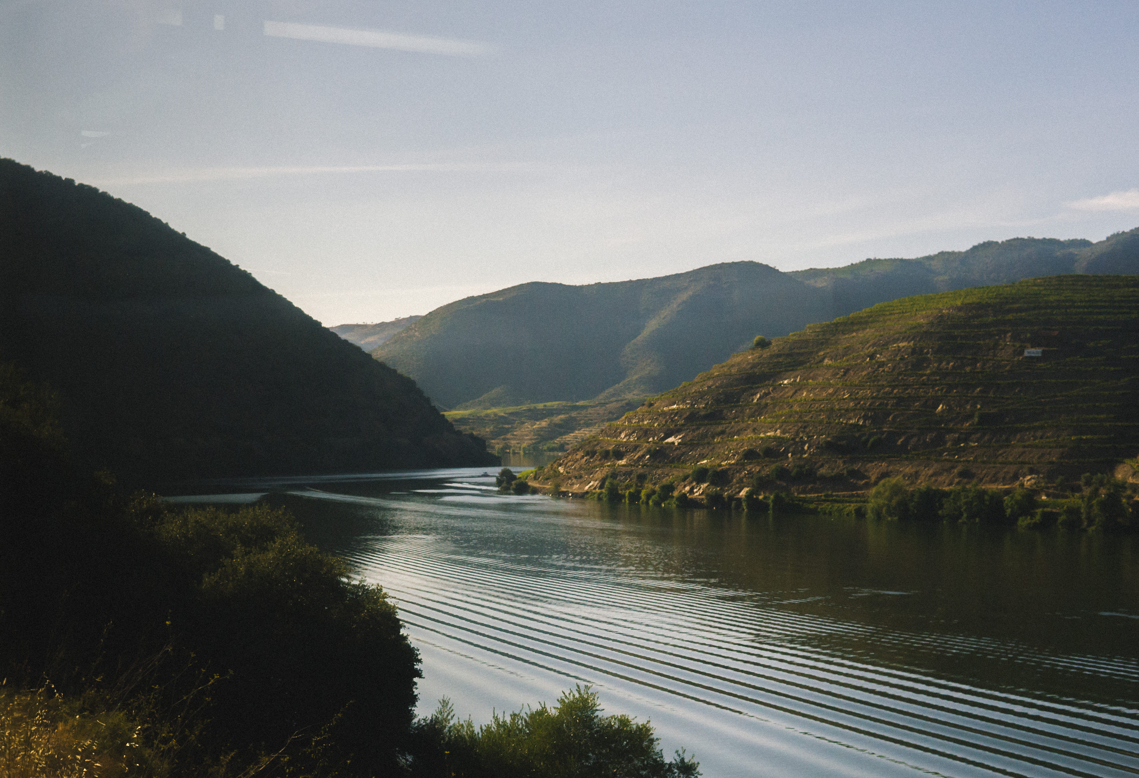 4K, nature, beauty in nature, day, environment, land, scenics - nature, sky, sunset, regua, water, portugal, river, lake, mountains, peso da régua, douro, HD Wallpaper