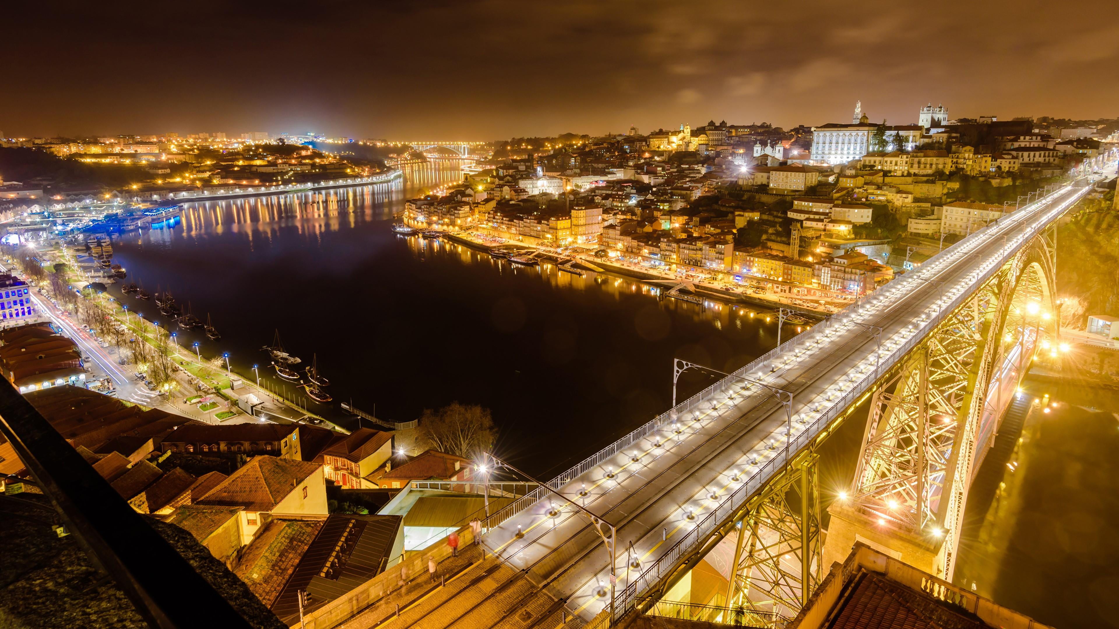 night, connection, douro, river douro, built structure, building exterior, 4K, lights, city lights, canal, long exposure, portugal, bridge, overpass, outdoors, HD Wallpaper