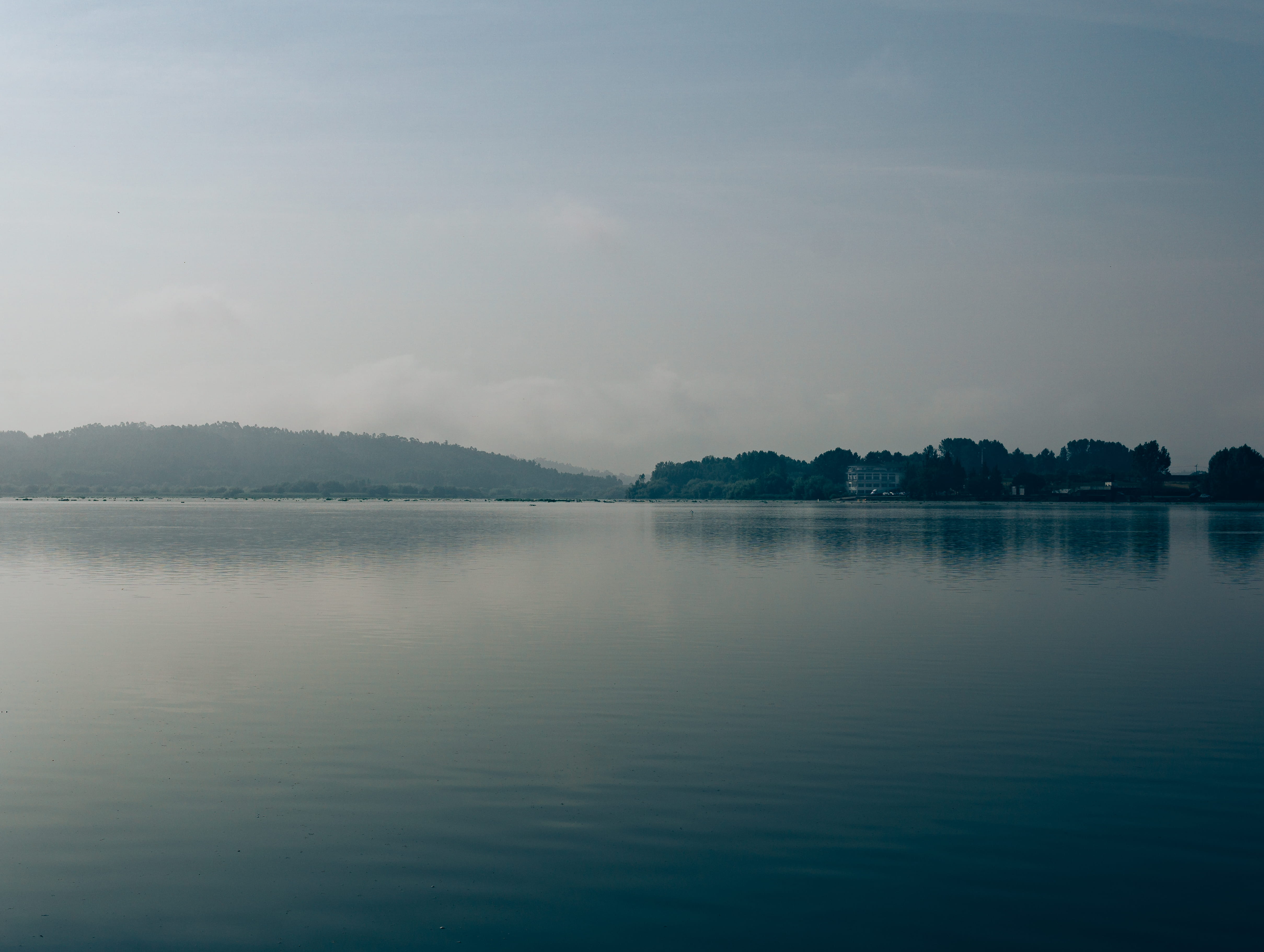 minimal, lake, waterfront, tranquility, forest, fog, cloud - sky, tranquil scene, reflection, sky, idyllic, nature, water, beauty in nature, trees, óis da ribeira, HD Wallpaper