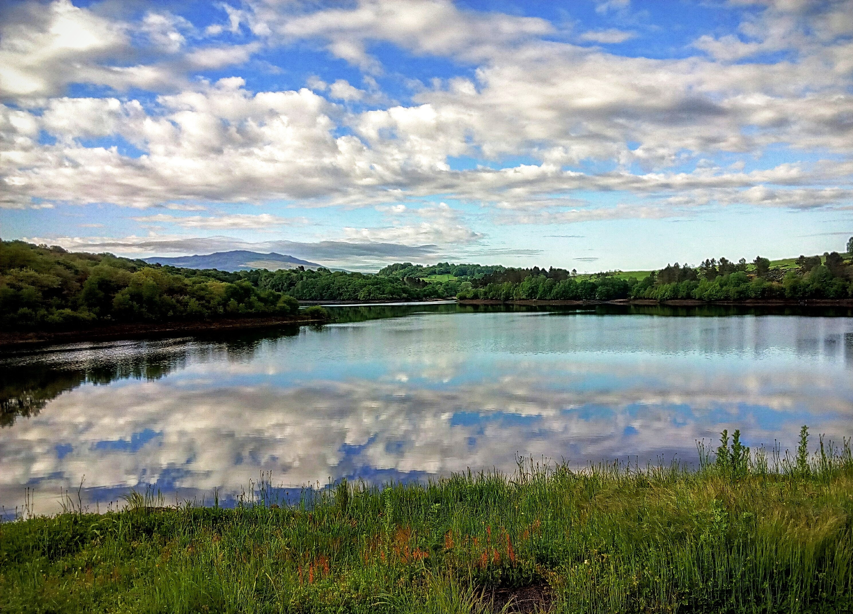 sky, idyllic, outdoors, galicia, non-urban scene, no people, castromao, lake, clouds, tranquility, plant, tranquil scene, scenics - nature, green color, HD Wallpaper