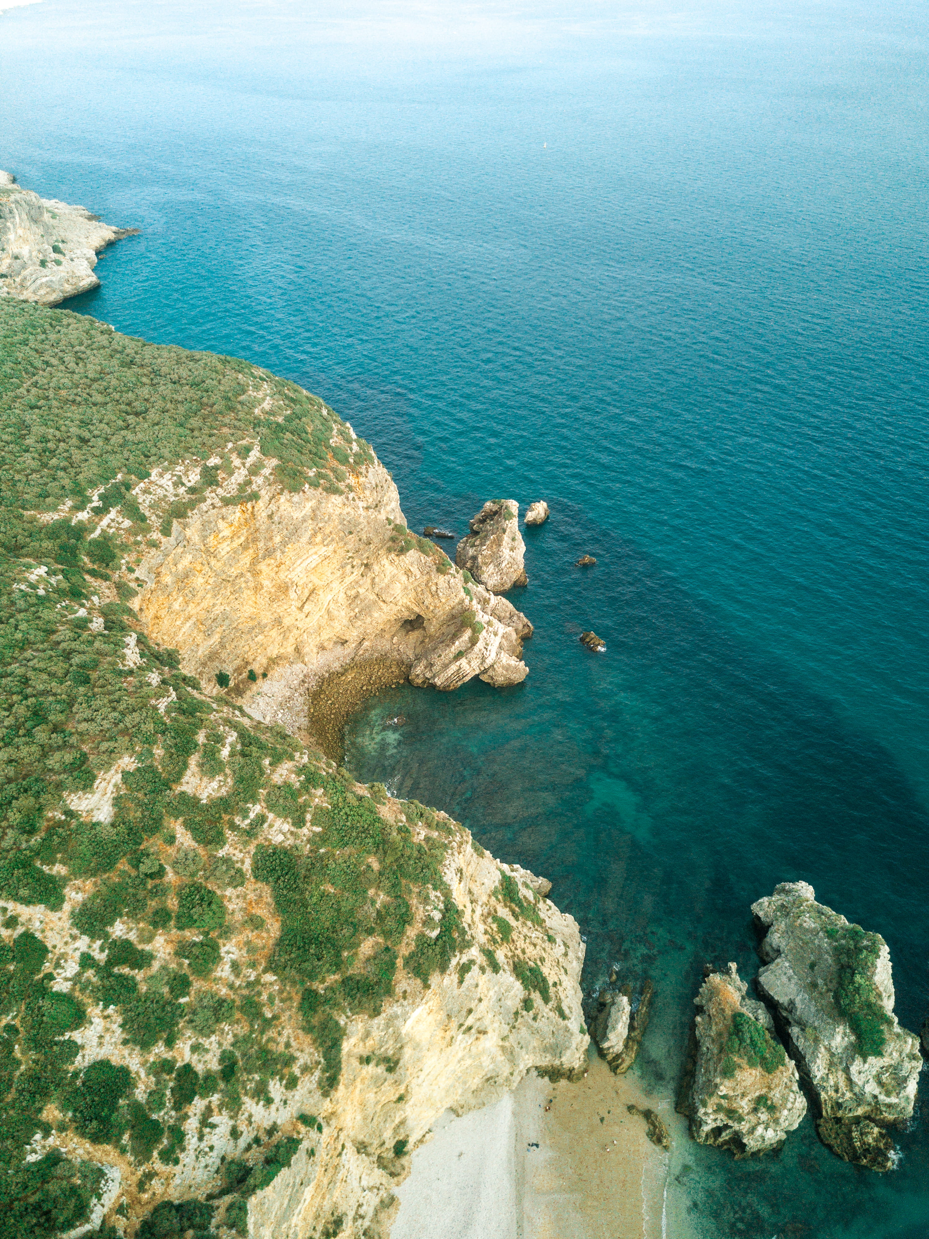scenics - nature, water, high angle view, outdoors, portugal, day, rock formation, rock - object, rocky coastline, beauty in nature, blue, no people, cliff, Phone HD Wallpaper