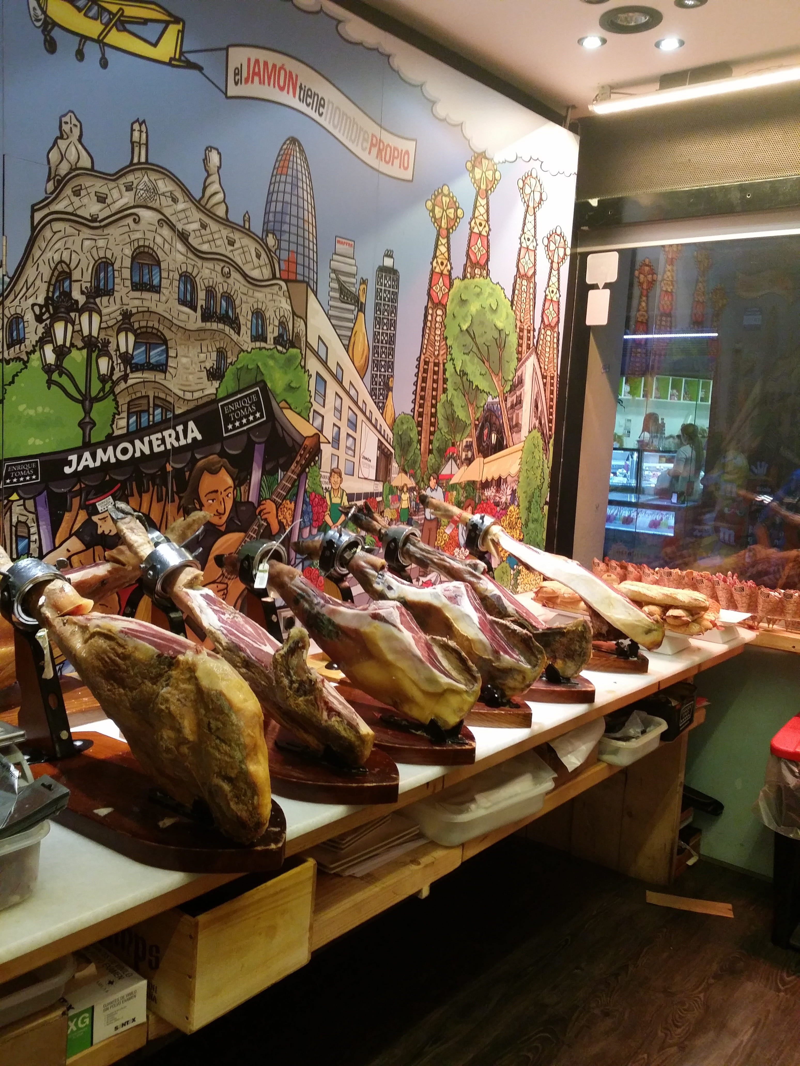 store, jamón, choice, art and craft, business, glass - material, for sale, large group of objects, consumerism, tourist, shop, text, barcelona, no people, Phone HD Wallpaper