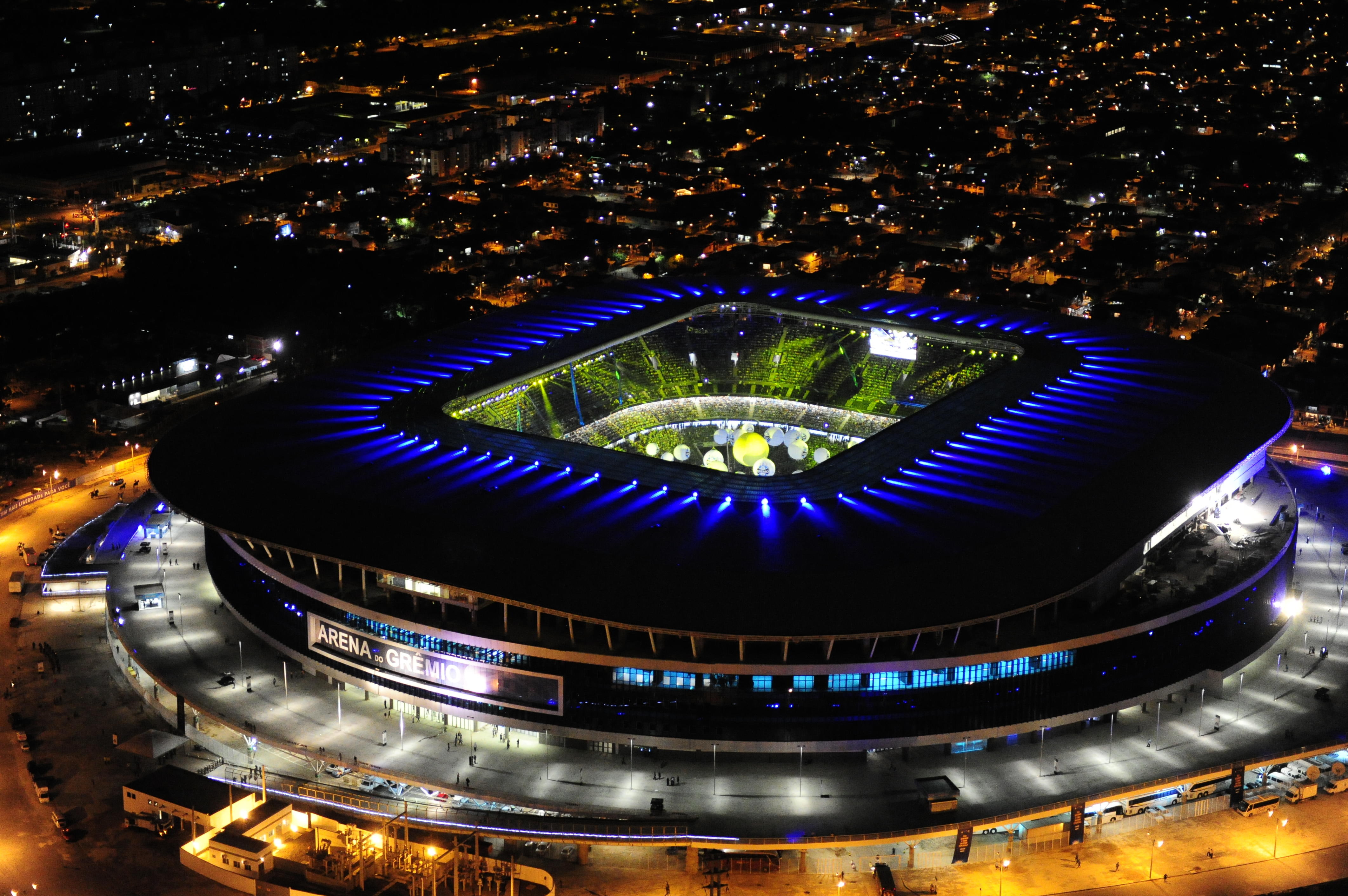 built structure, architecture, travel, city, travel destinations, gremio porto alegre arena, stadium, illuminated, geometric shape, building exterior, circle, HD Wallpaper