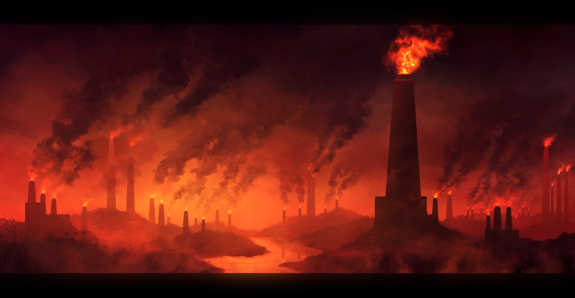 Pollution, Landscape, Factory, 1080P, Dark, HD Wallpaper