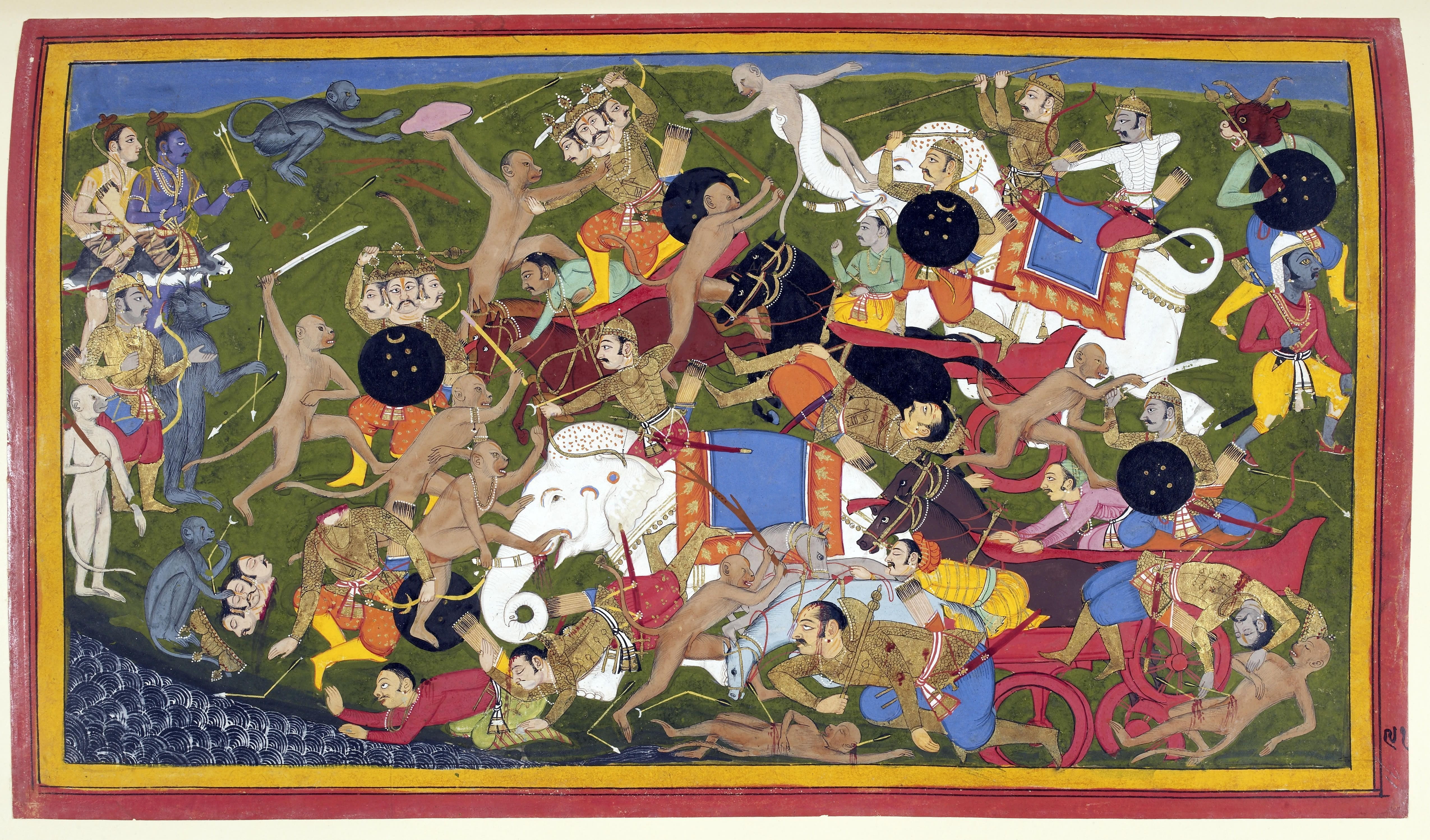 indoors, india, arts culture and entertainment, no people, wall - building feature, still life, art, decoration, hindu, painting, 17th century, drawing, HD Wallpaper