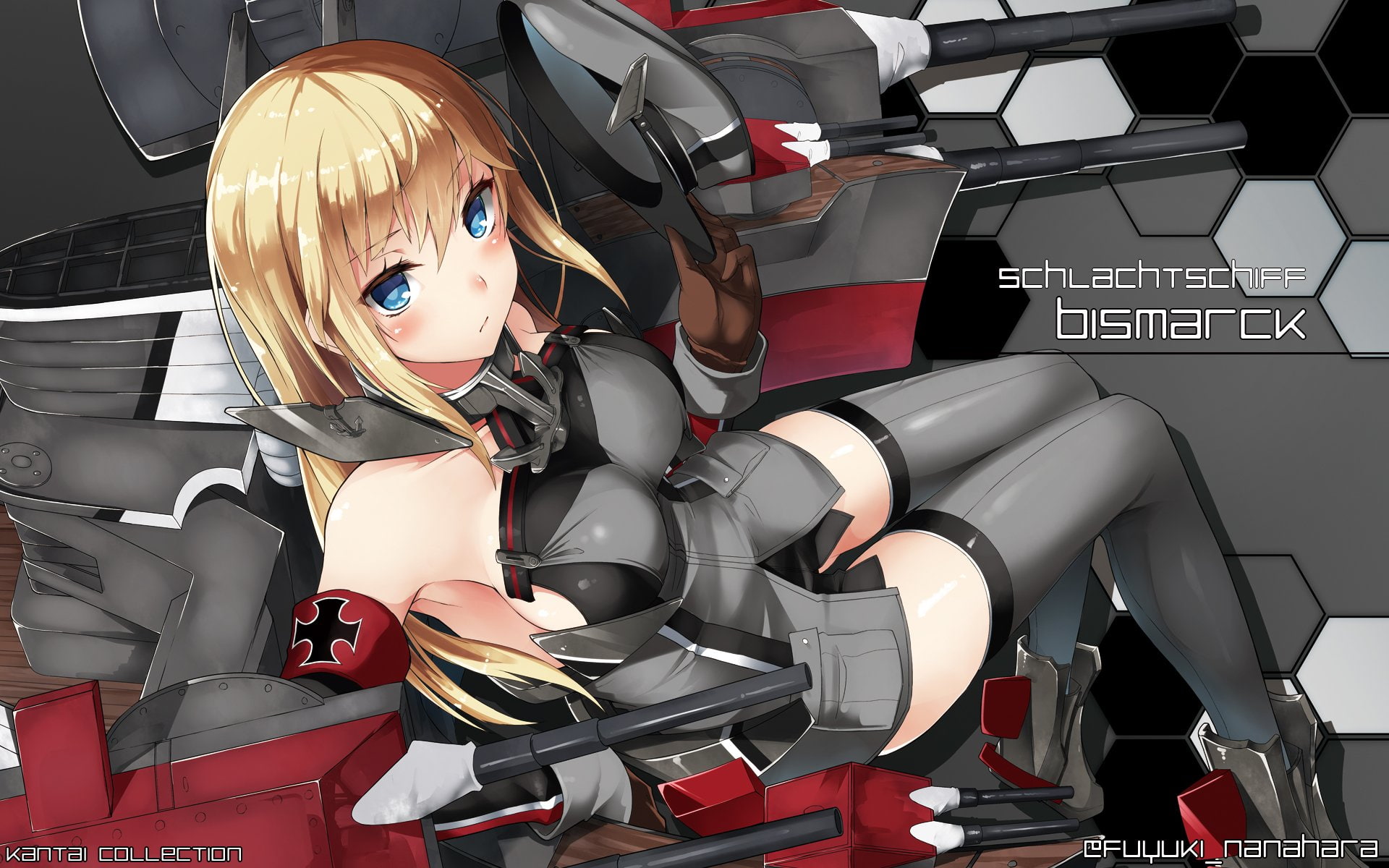 bismarck, tagme, hair, blonde, collection, nanahara, eyes, kancolle, blue, fuyuki, kantai, 1080P, HD Wallpaper