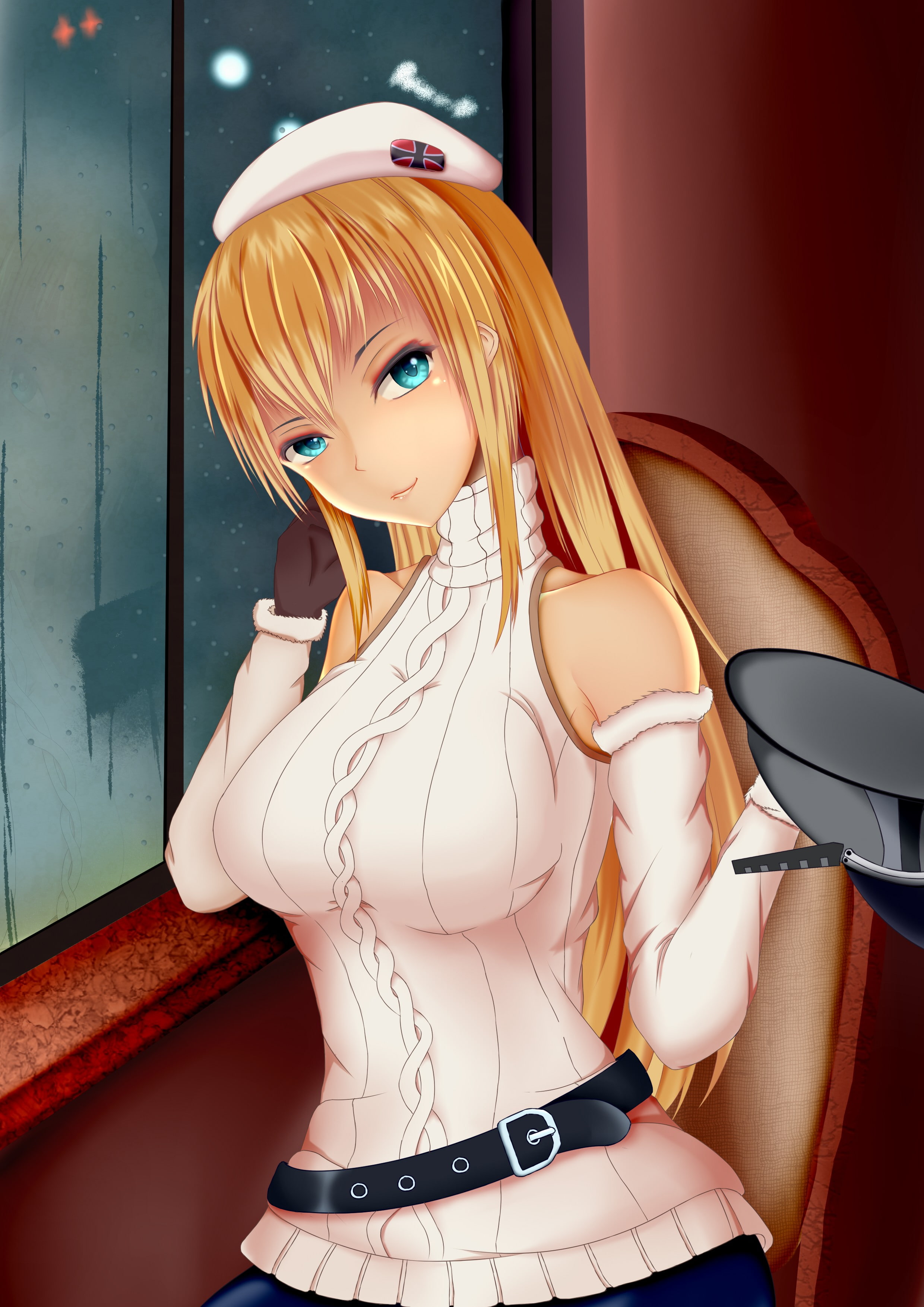 2K, long hair, aqua eyes, anime, anime girls, Kantai Collection, blonde, Bismarck (KanColle), Phone HD Wallpaper