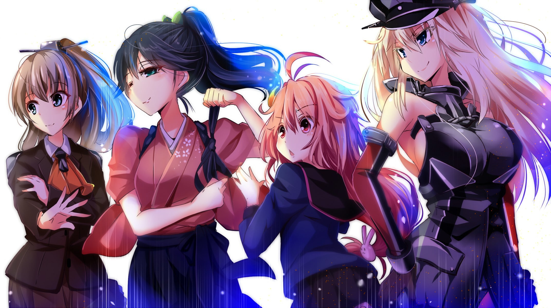 school uniform, black hair, anime girls, Japanese clothes, anime, ponytail, Uzuki (KanColle), long hair, brunette, 1080P, hat, blonde, Kantai Collection, HD Wallpaper
