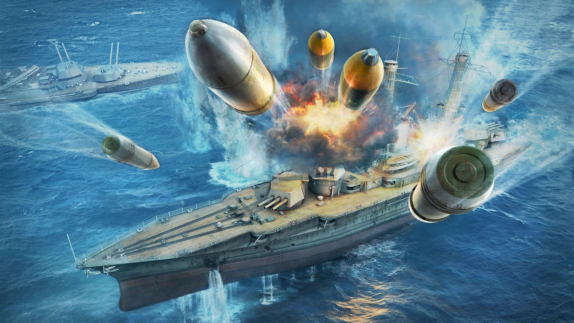 nature, Wargaming net, motion, leaving, World of warships, military, sea, water, no people, business, war, nautical vessel, Explosion, fighting, Ships, HD Wallpaper