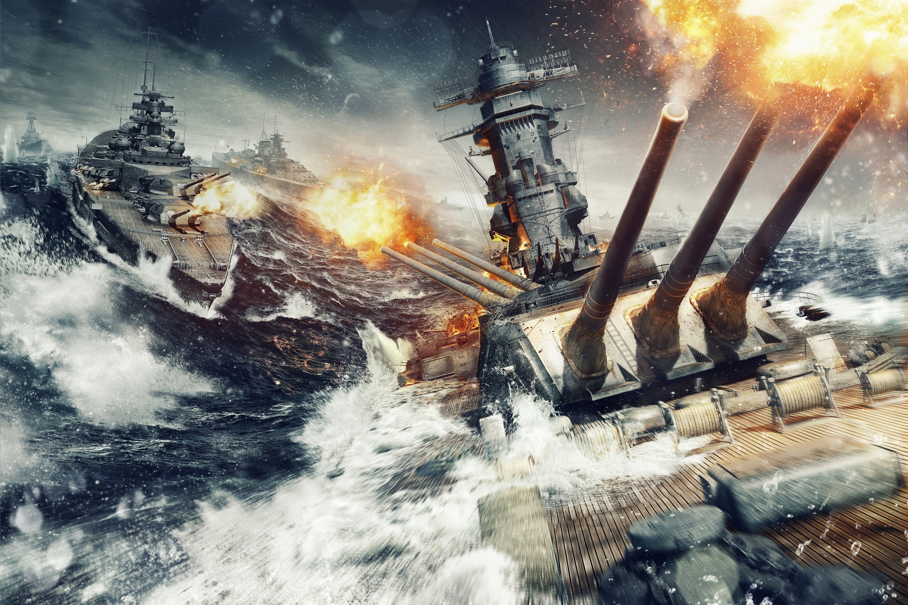 communication, environment, smoke - physical structure, flame, World of warships, power in nature, no people, exploding, fire - natural phenomenon, Sea, HD Wallpaper