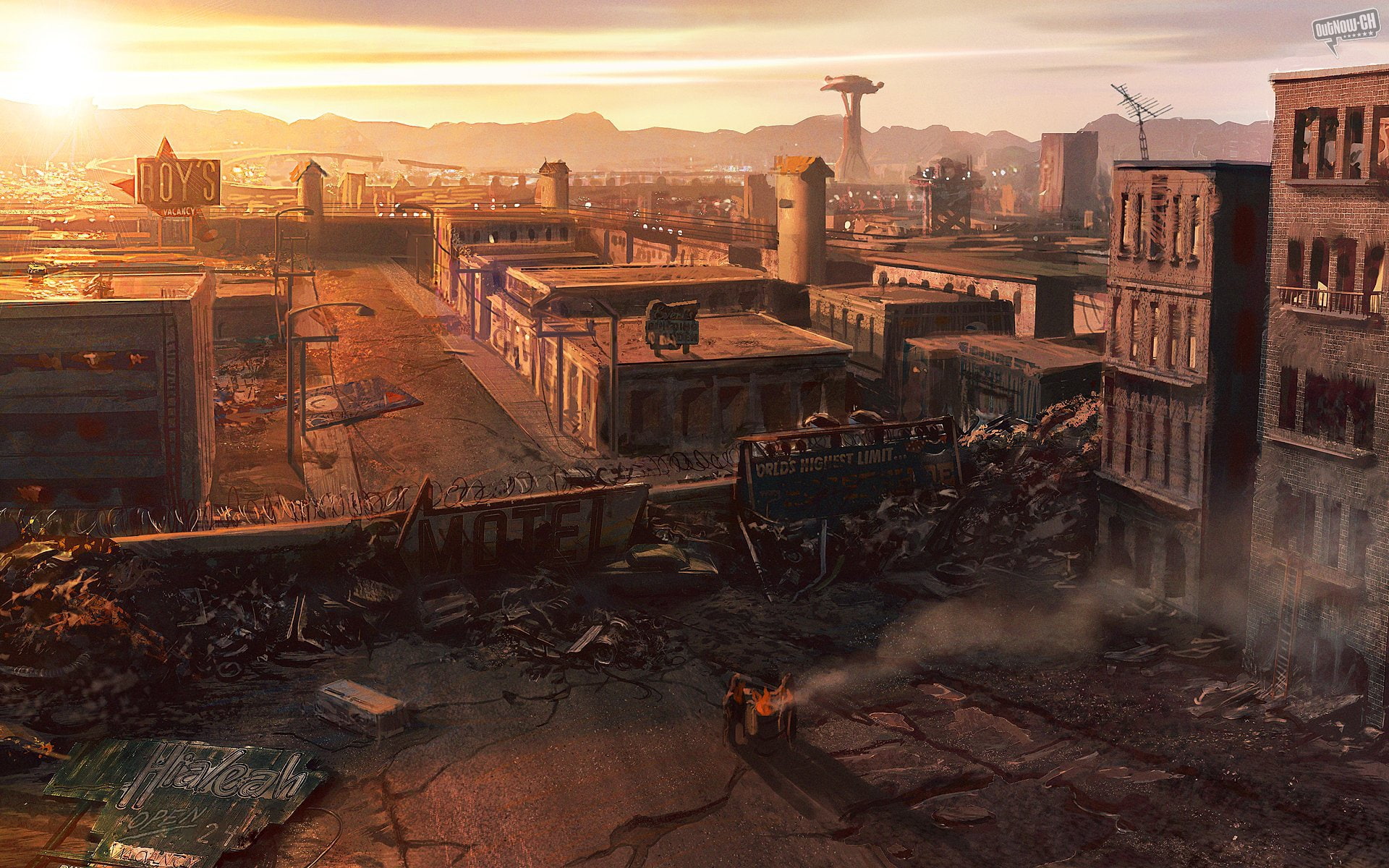 buildings, sunlight, apocalypse, drawing, video games, hd, 1080P, fallout, HD Wallpaper