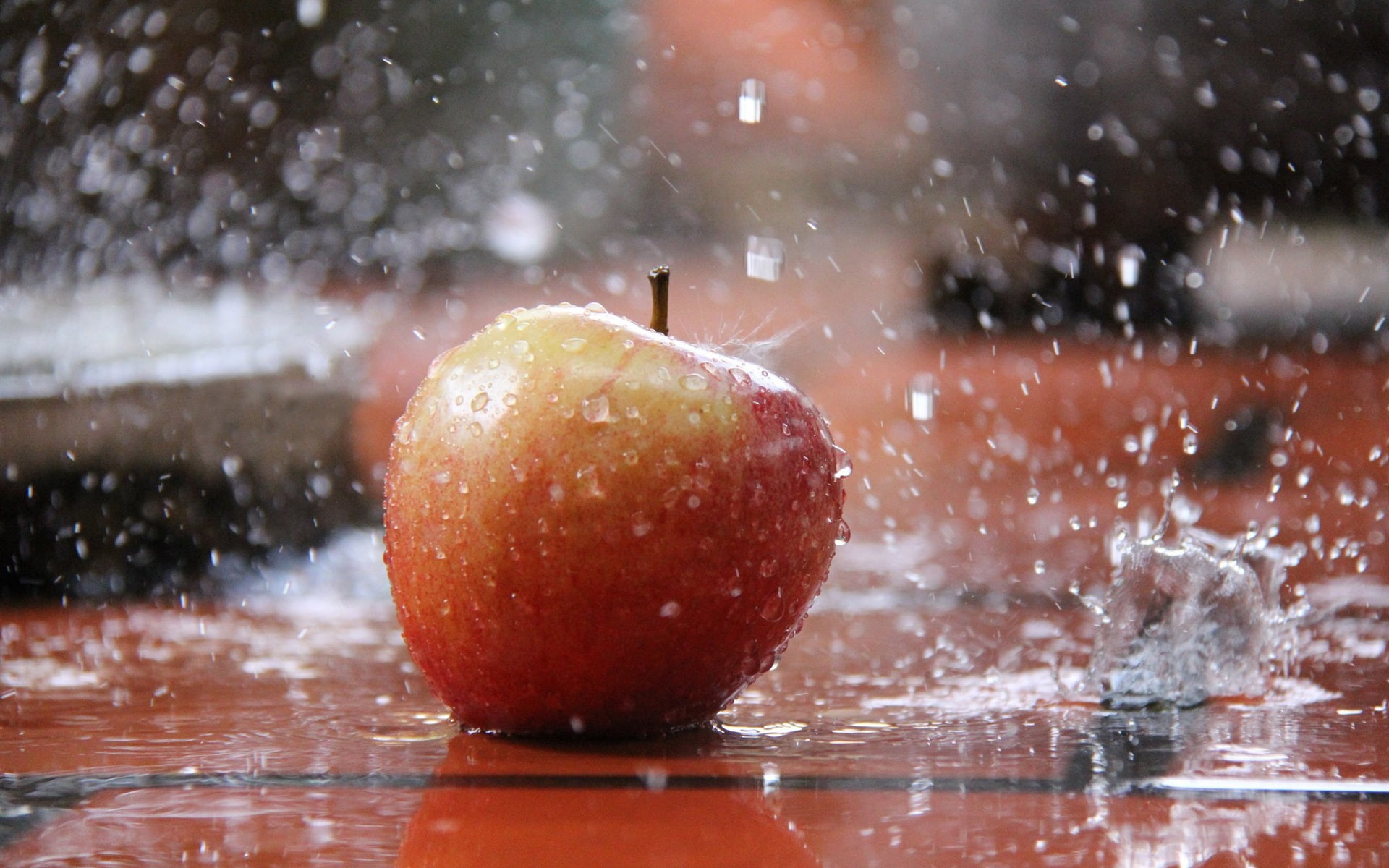 Splash, Apple, Red, 1080P, Water, Rain, HD Wallpaper