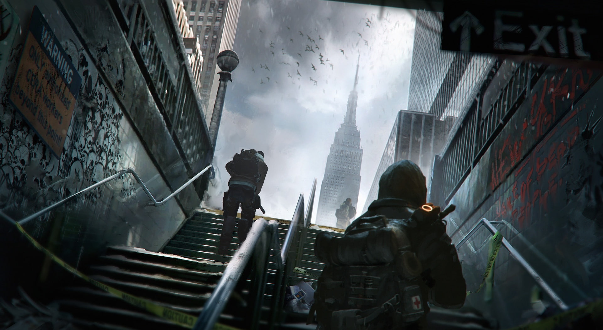 security, staircase, Games, grey, two people, mid-crisis, survival, building, pandemic, clancy, cloud - sky, tom, day, virus, high, steps and staircases, HD Wallpaper