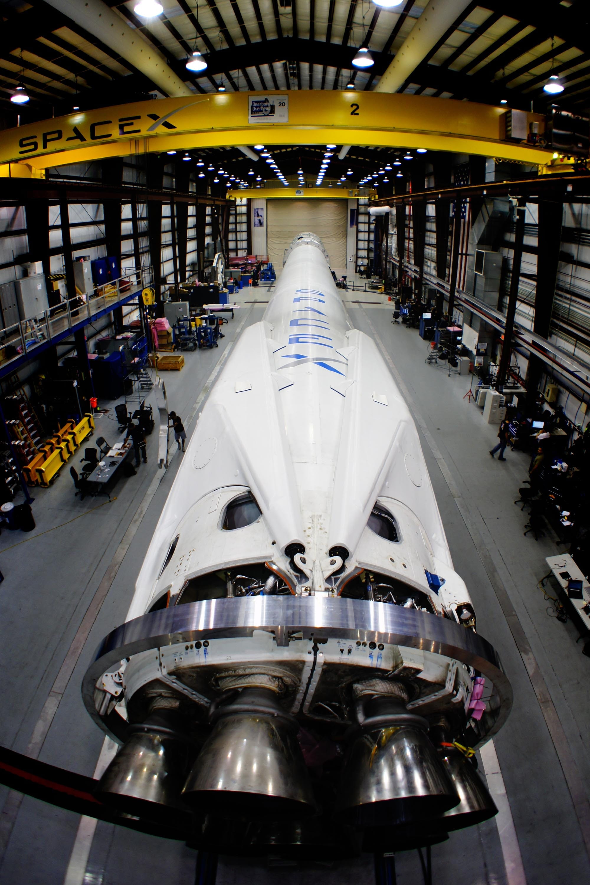 day, men, airplane, indoors, rocket science, rocket, travel, hangar, front view, ceiling, transportation, high angle view, spacex, air vehicle, 2K, industries, Phone HD Wallpaper