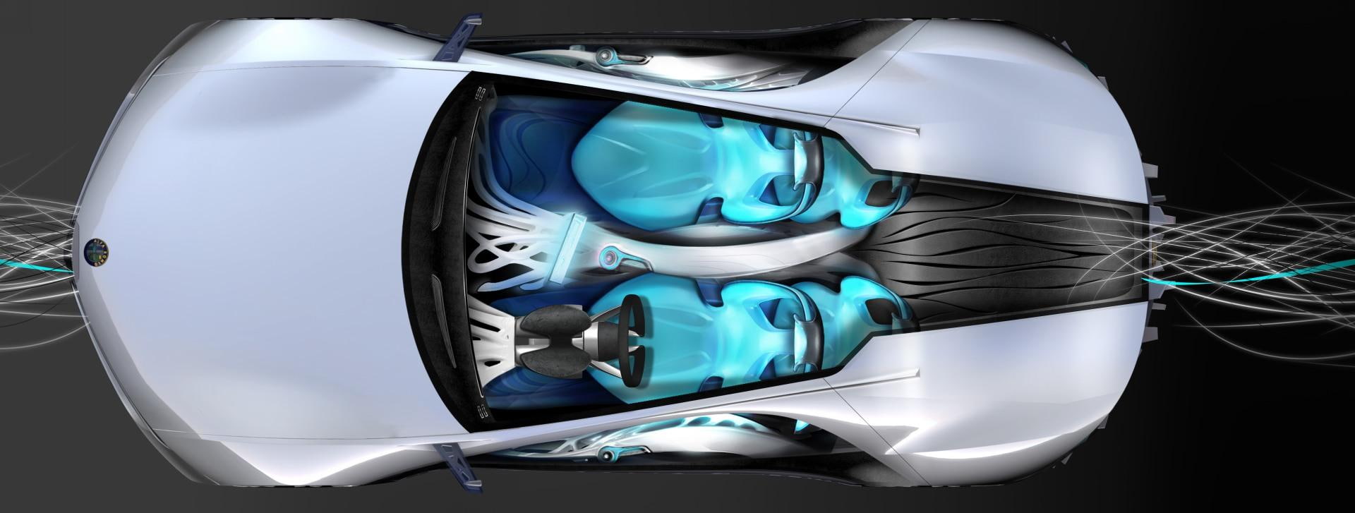 glowing, technology, metal, bertone, blue, car, science, reflection, shape, 1080P, close-up, electricity, romeo, alfa, connection, no people, black background, HD Wallpaper