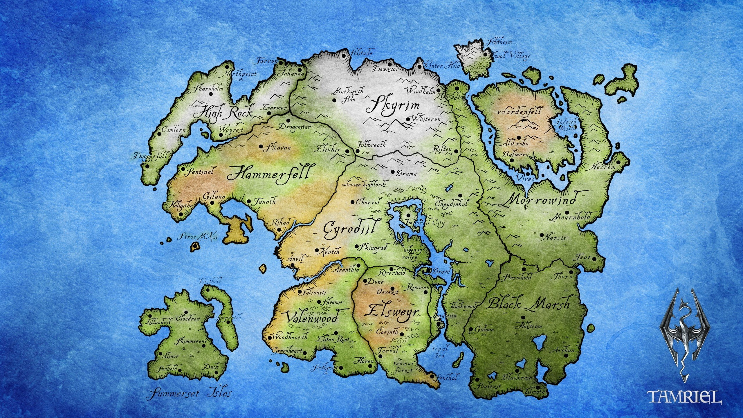 no people, backgrounds, education, close-up, old, world map, tamriel, space, science, nature, 2K, blue, map, physical geography, single object, indoors, HD Wallpaper
