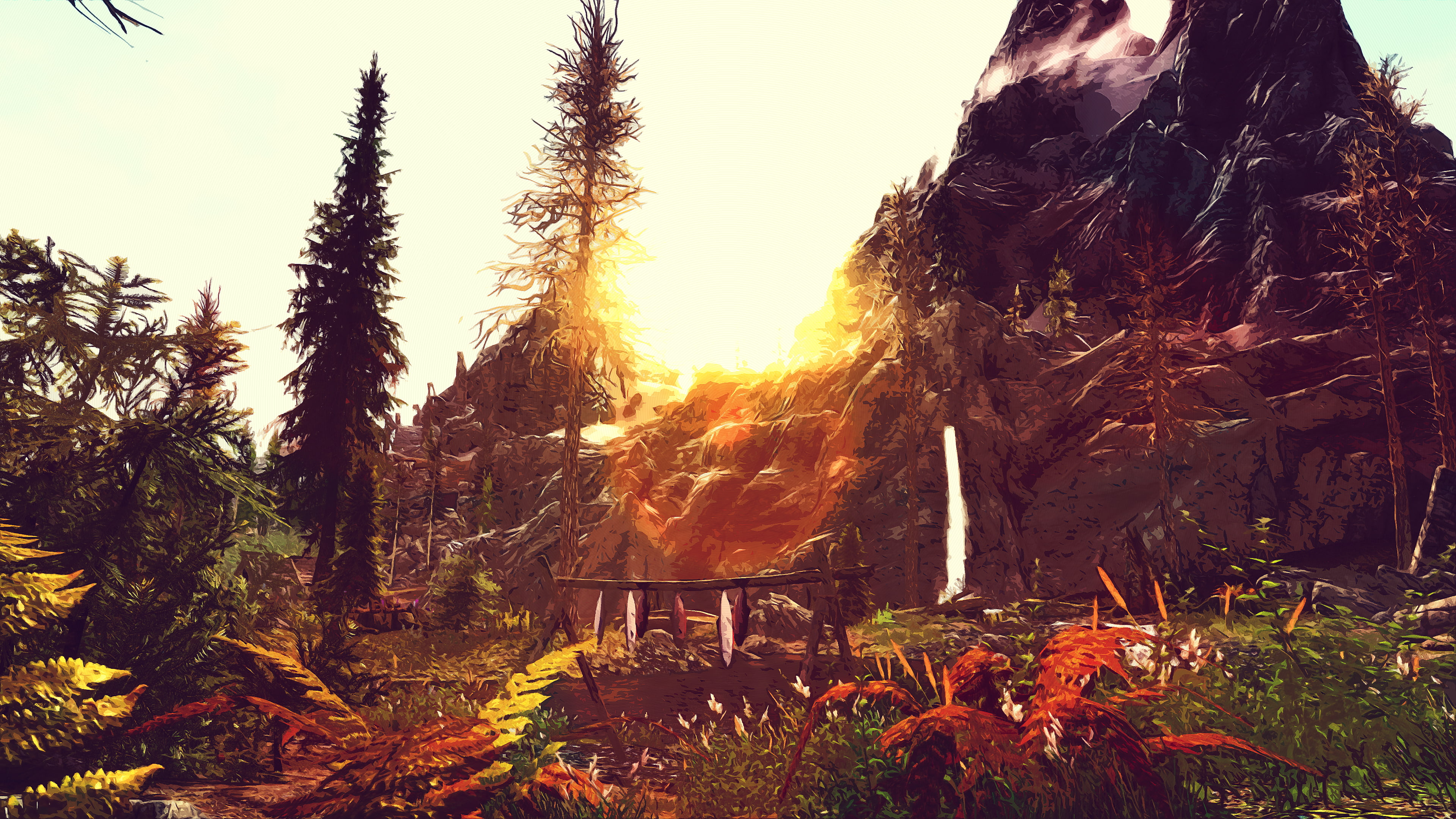 Tamriel, outdoors, cartoon, tree, non-urban scene, tranquility, beauty in nature, plant, no people, Photoshop, sky, scenics - nature, architecture, The Elder Scrolls, HD Wallpaper