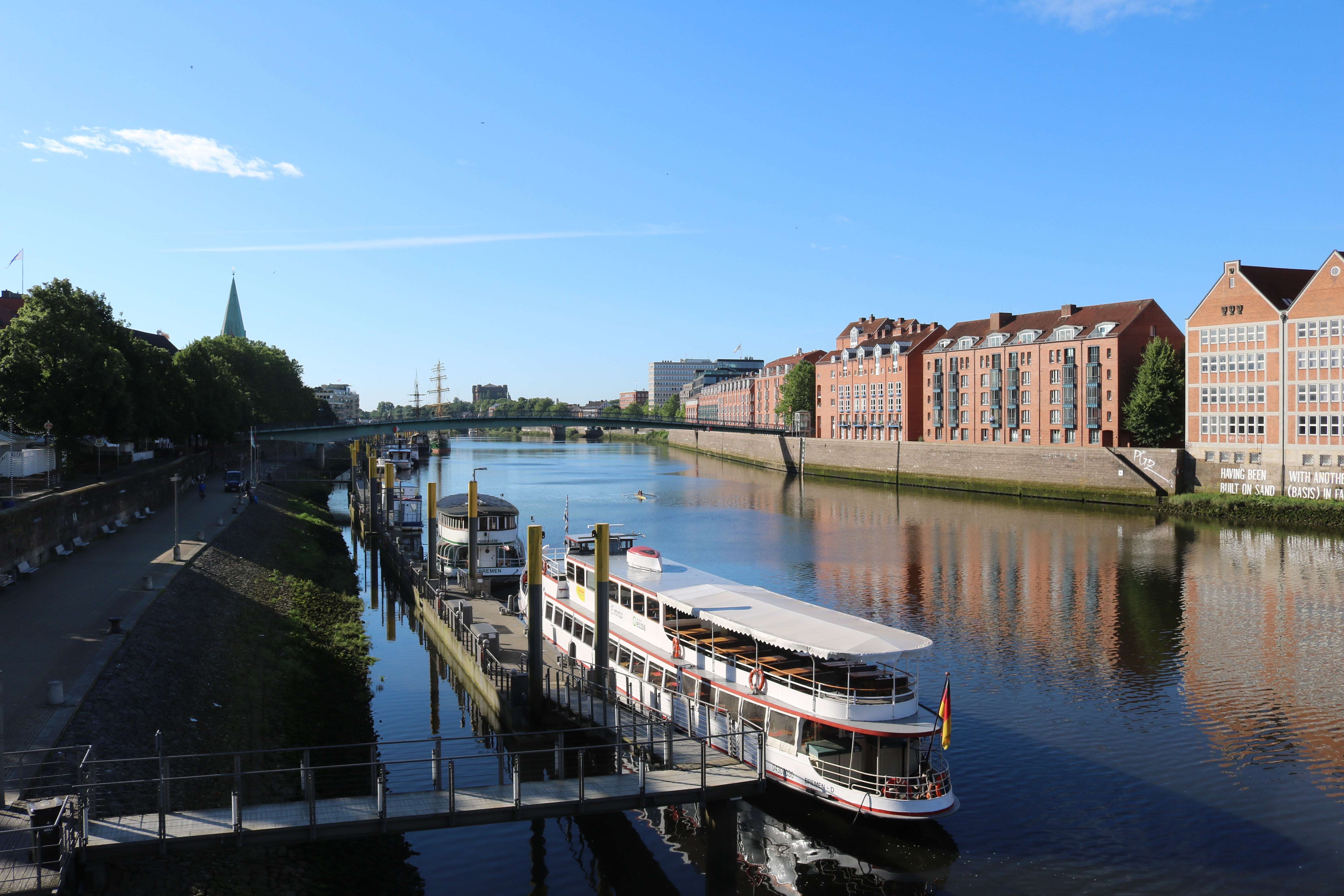 passenger craft, sky, weser, transportation, teerhof, day, travel destinations, river, water, nature, building, reflection, mode of transportation, clear sky, HD Wallpaper