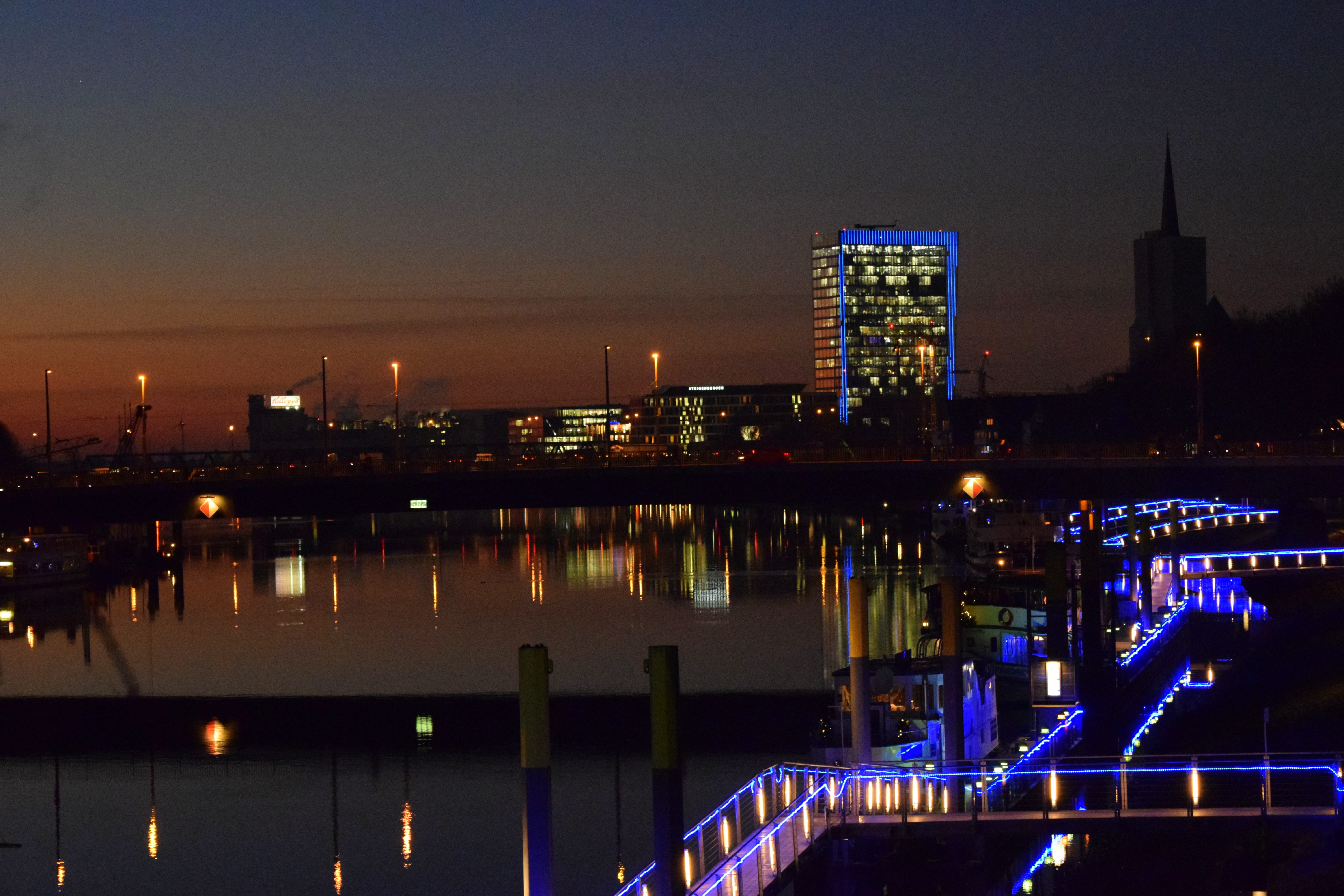 urban skyline, Ships, 5K, night, office building exterior, reflection, no people, nature, city, skyscraper, architecture, building, modern, Kill, built structure, HD Wallpaper