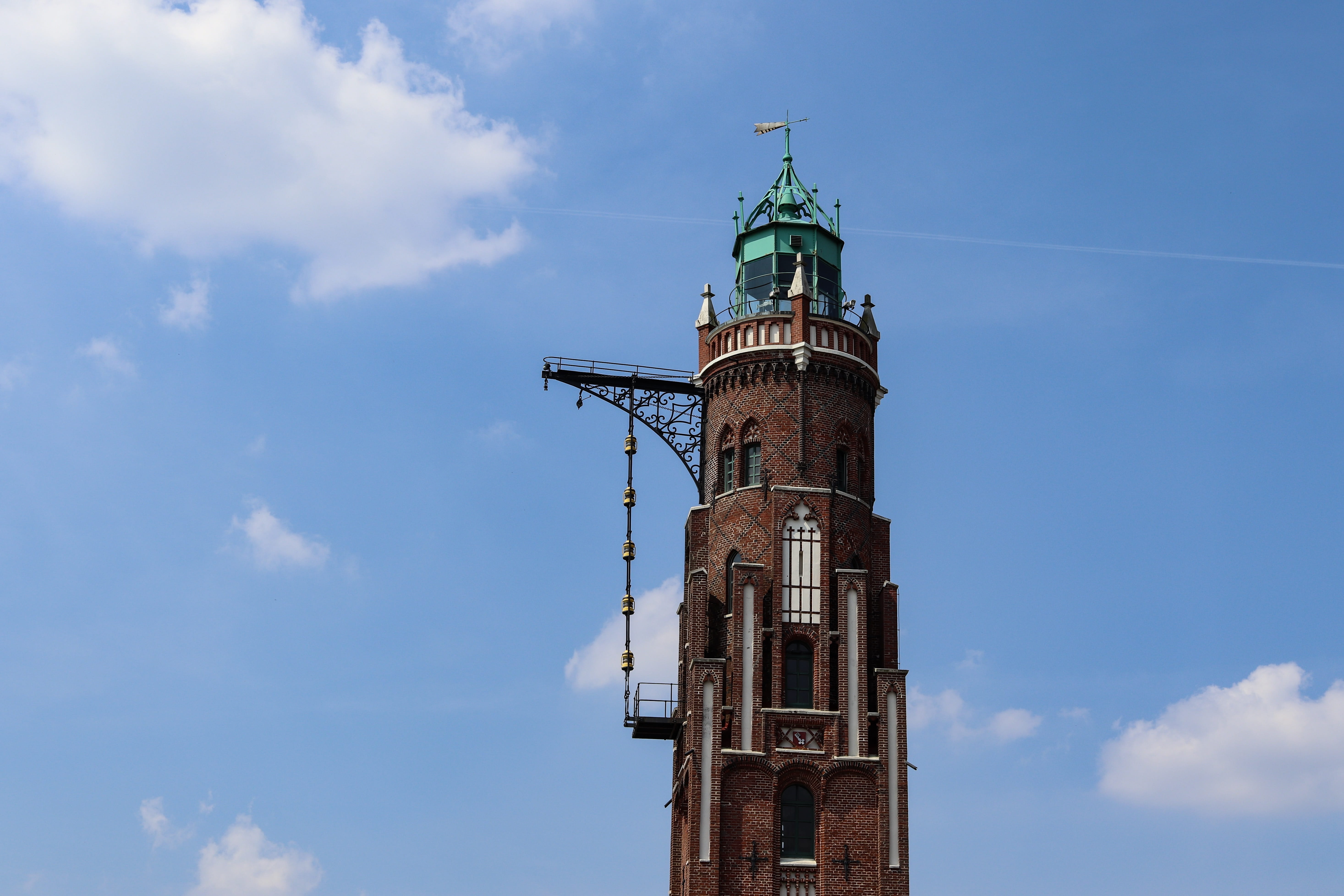new port, no people, north sea, unique building, global communications, spire, brick, travel, weser, building, nature, coast, ships, the past, 5K, blue, HD Wallpaper