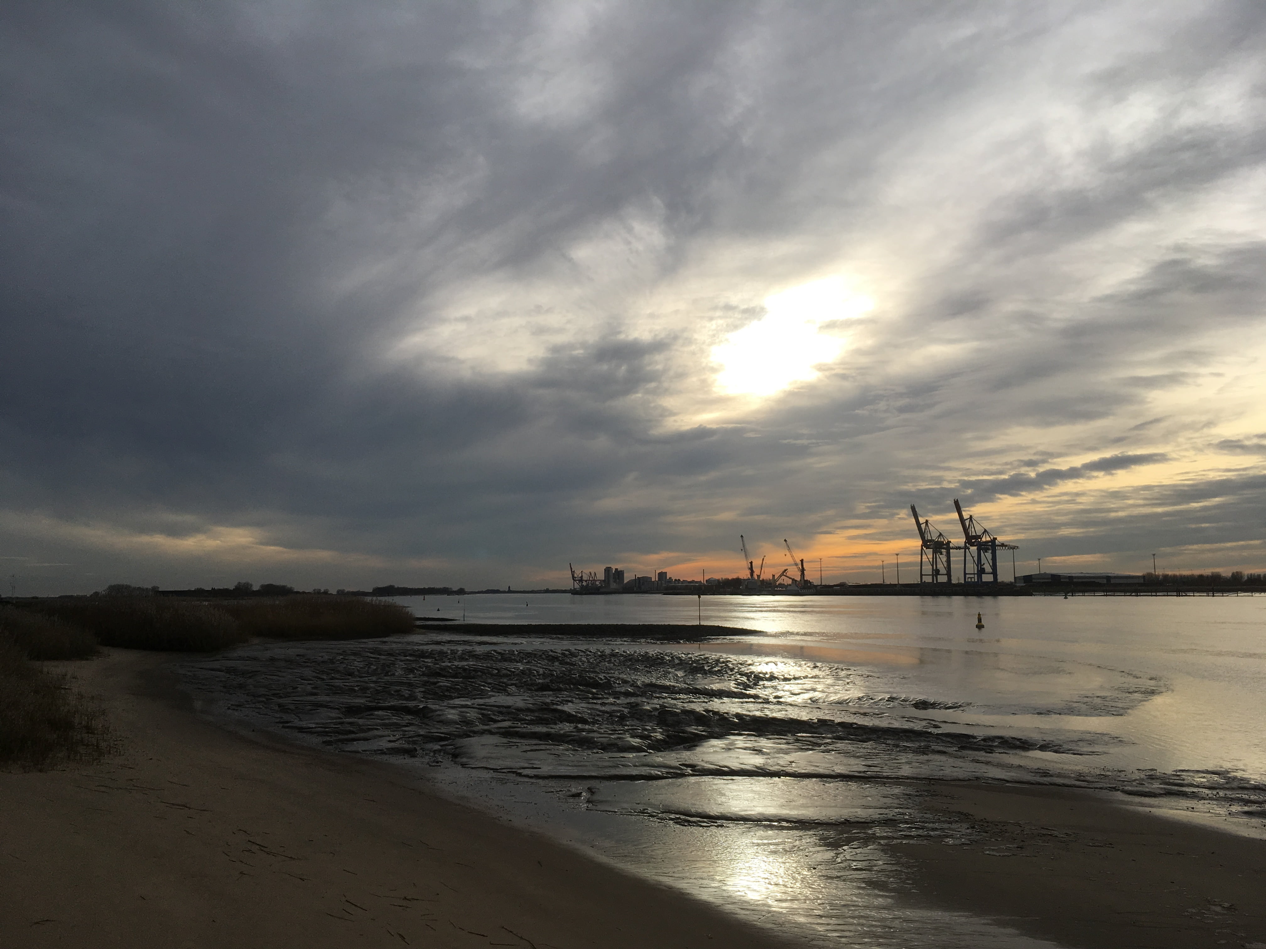 sky, dusk, beauty in nature, no people, river landscape, pier, mood, weser, river, reflection, sand stedt, water, land, nature, tranquility, cloud - sky, HD Wallpaper