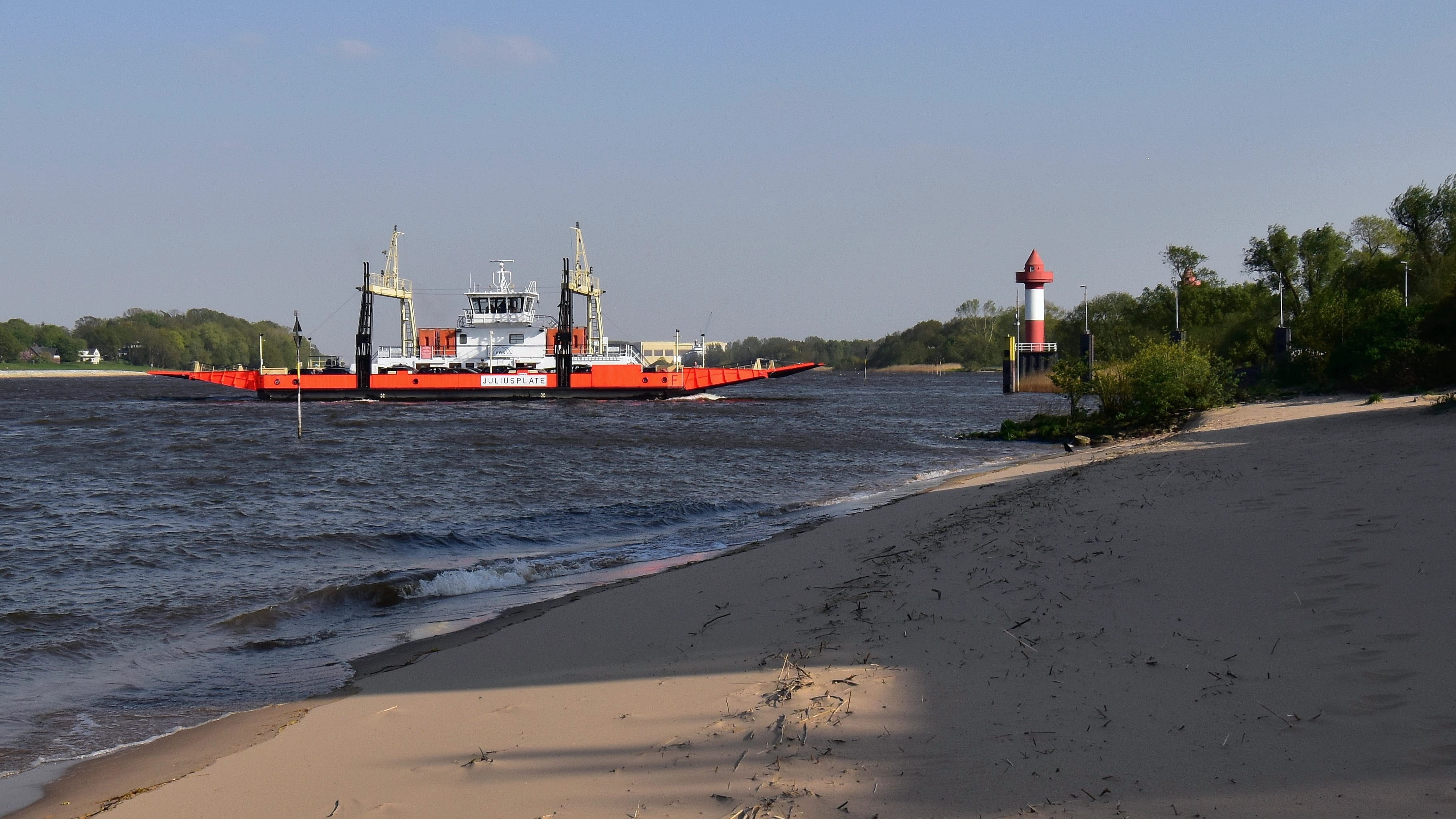 sea, landscape, ferry terminal, security, outdoors, transportation, no people, sky, weser ferry, industry, ferry, nautical vessel, julius plate, sand, protection, HD Wallpaper