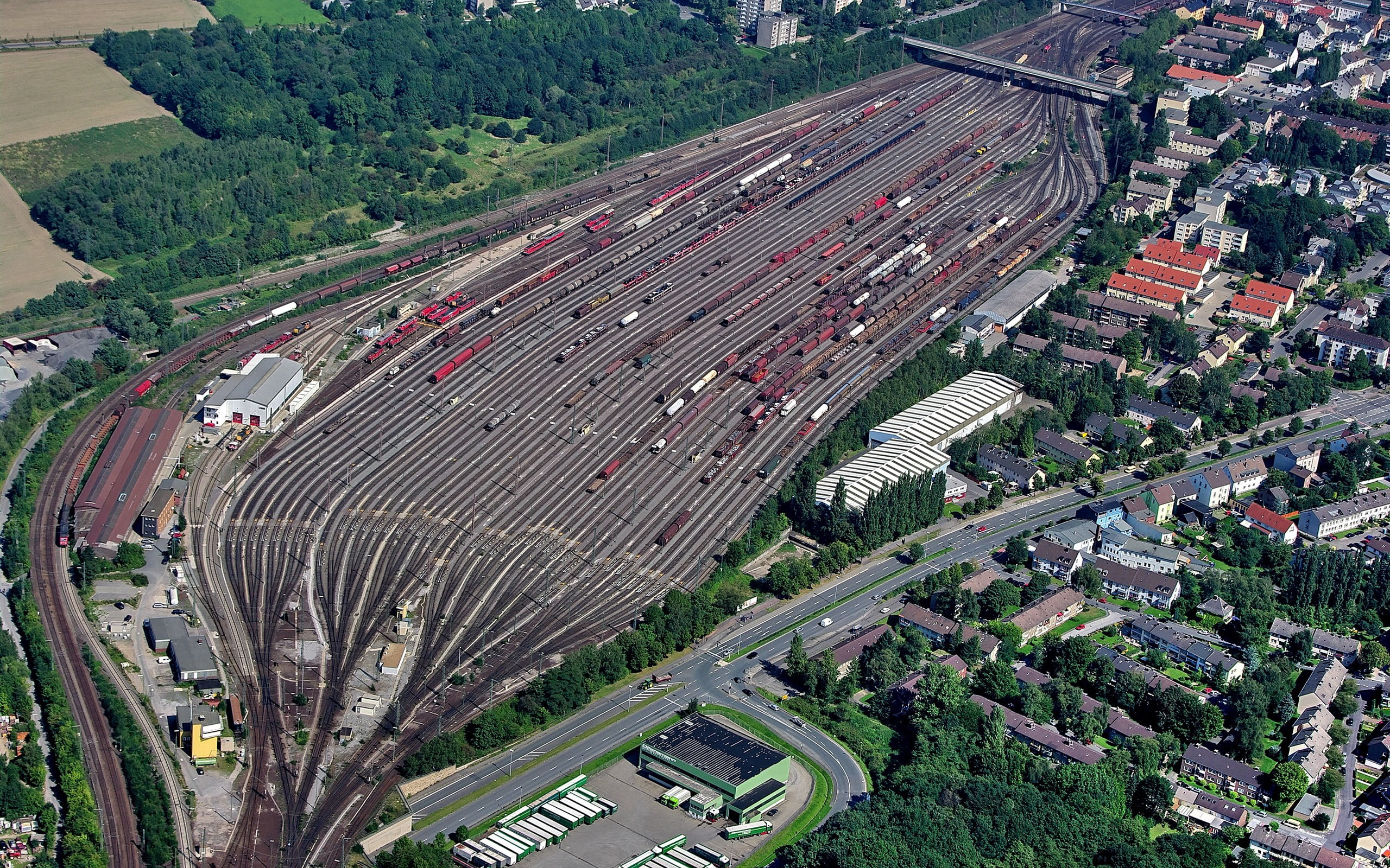 train - vehicle, land vehicle, rail yard, nature, train, architecture, city, aerial view, built structure, high angle view, shunting yard, day, station, HD Wallpaper