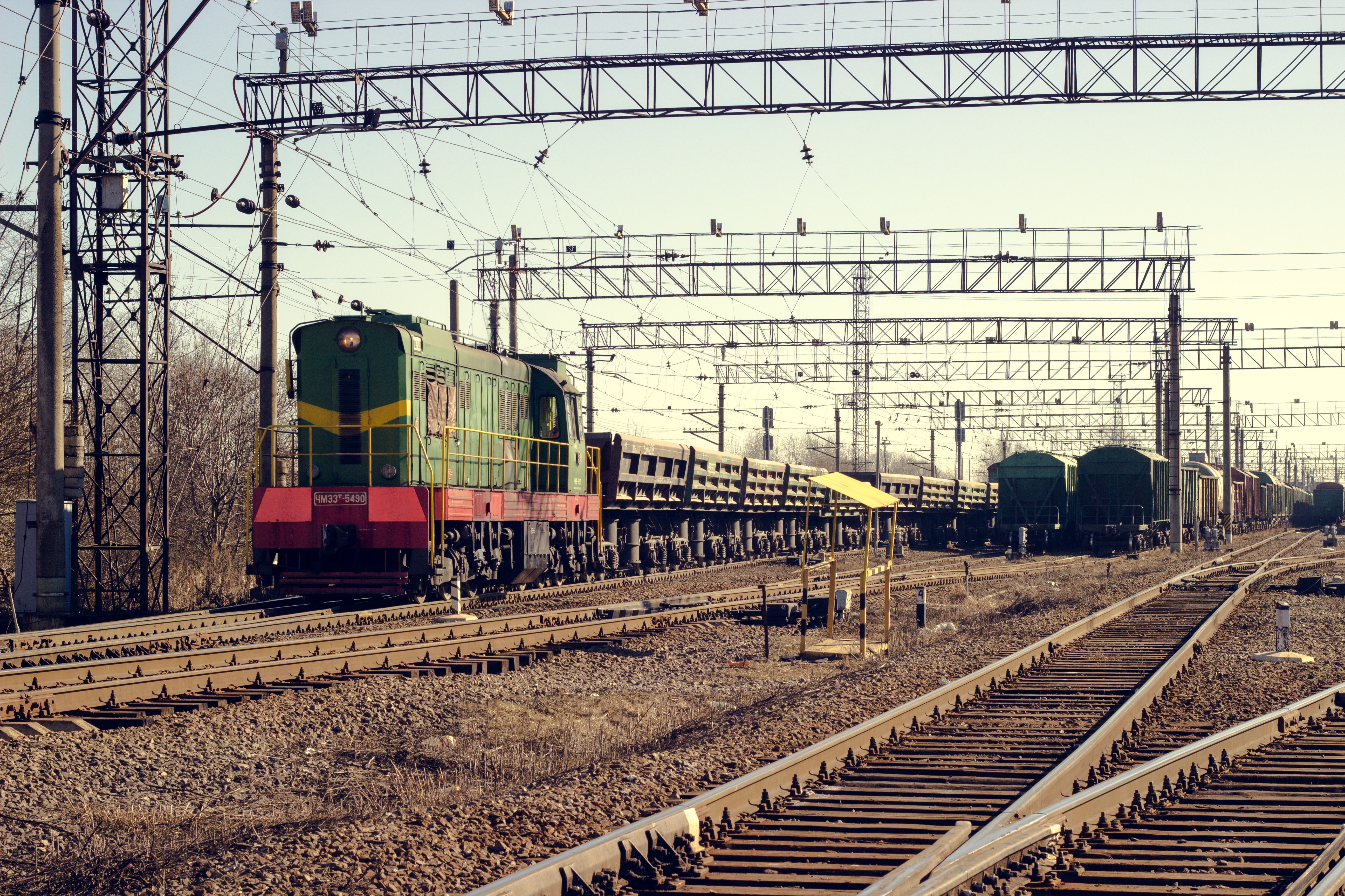 railway, power line, travel, mode of transportation, nature, train - vehicle, rail transportation, metal, train, electricity, 5K, sky, public transportation, HD Wallpaper