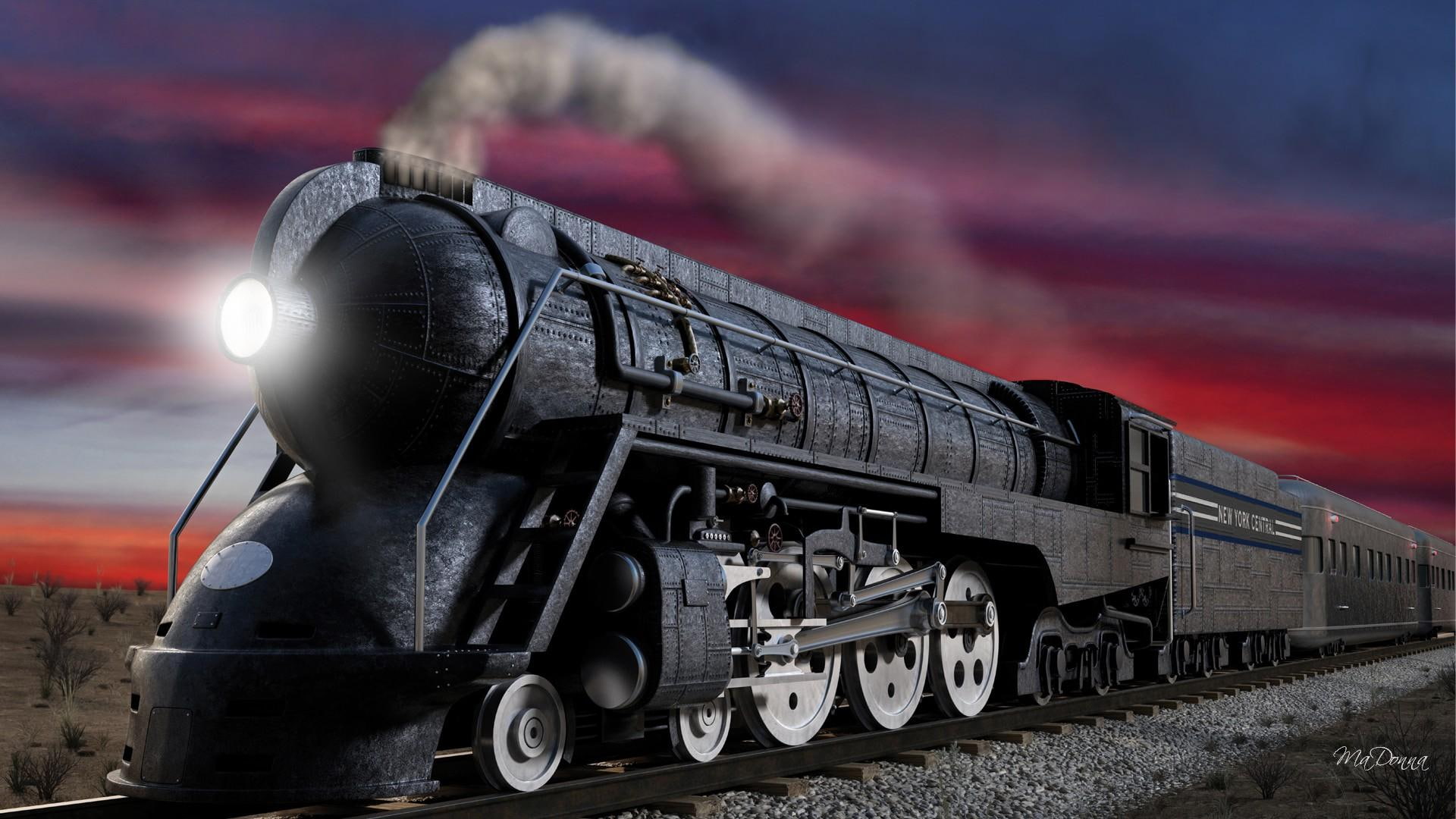 bright, sunset, smoke, choo, steam engine, engine, olden days, steam, 1080P, vintage, train, technology, travel, HD Wallpaper