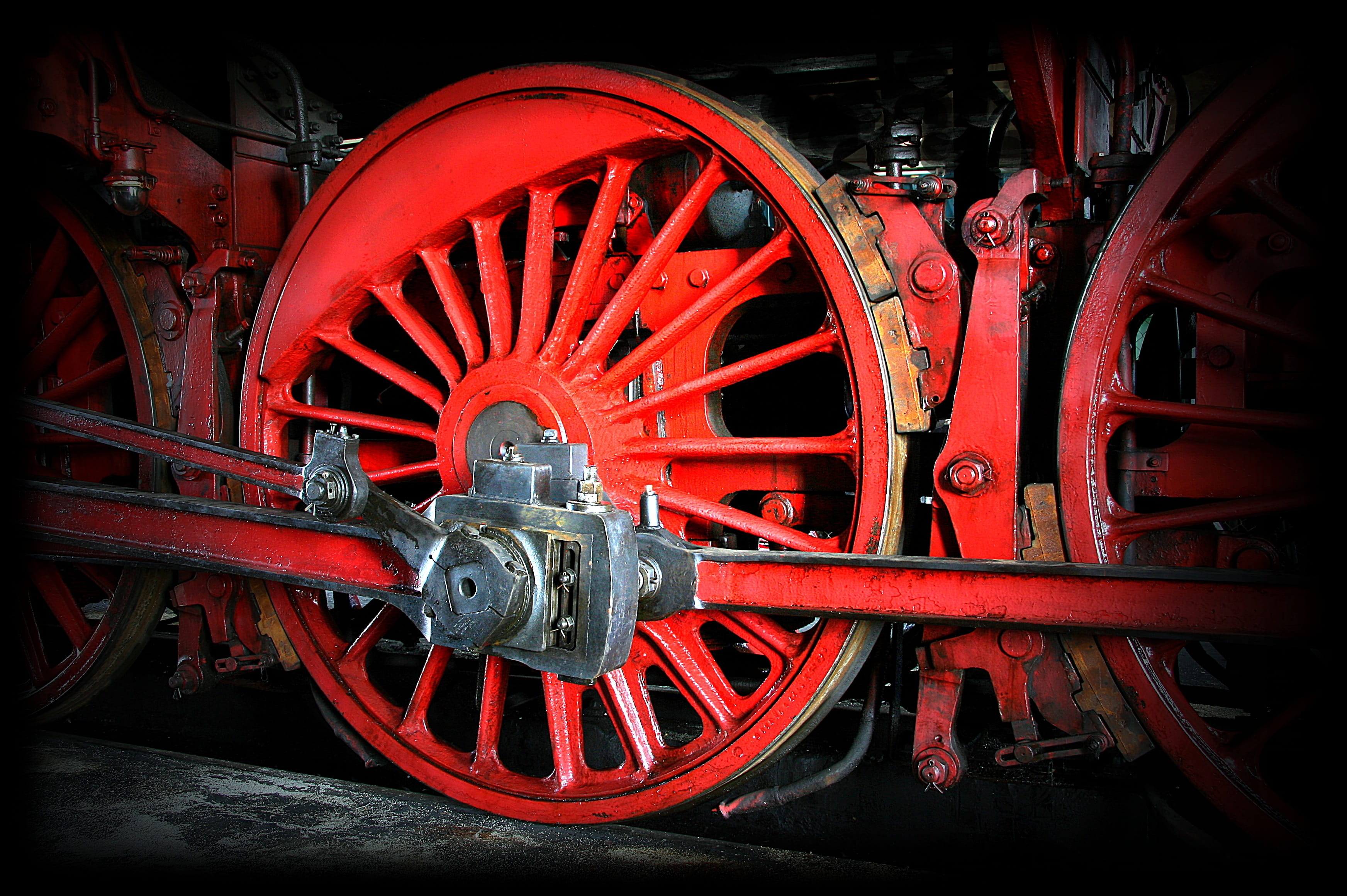 connection, locomotive, steam train, loco, 2K, close-up, engine, red, train, railroad car, train - vehicle, mode of transportation, no people, transportation, HD Wallpaper