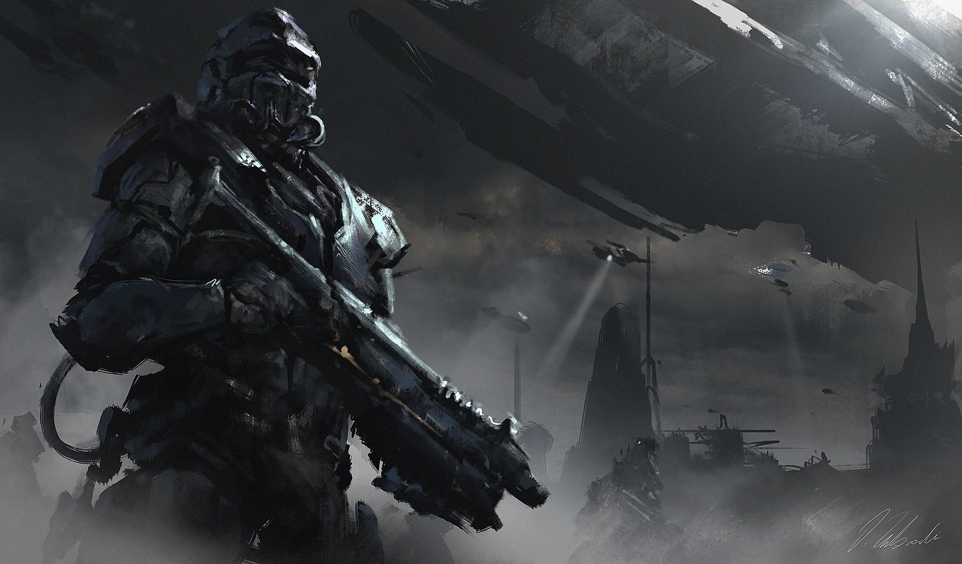artwork, 1080P, dark, science fiction, Darek Zabrocki, HD Wallpaper
