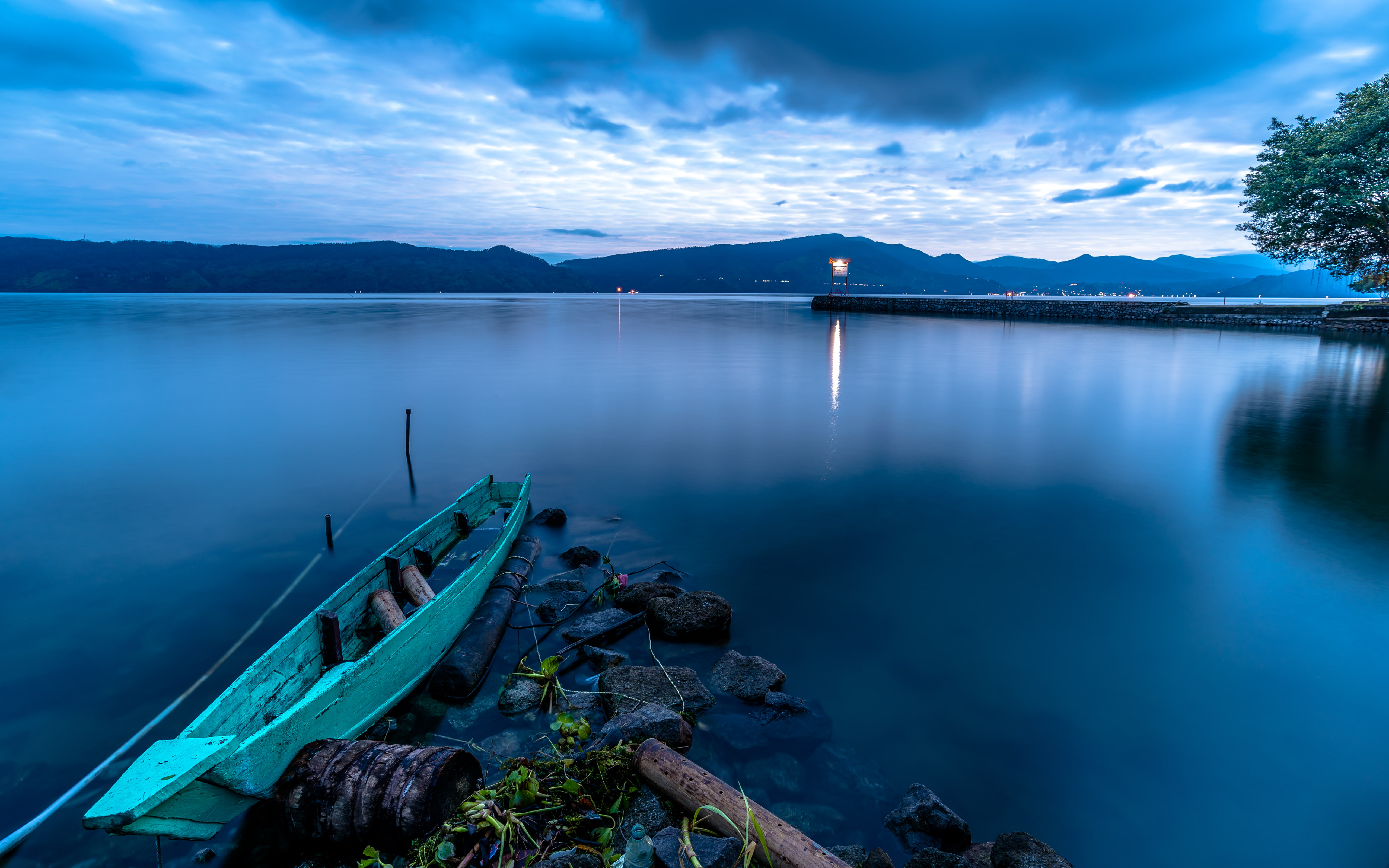 nature, view, tuktuk, seascape, toba, lakes, 5K, boats, indonesia, photography, water, blue, samosir, dawn, lake, long‑exposure, sumatra, HD Wallpaper
