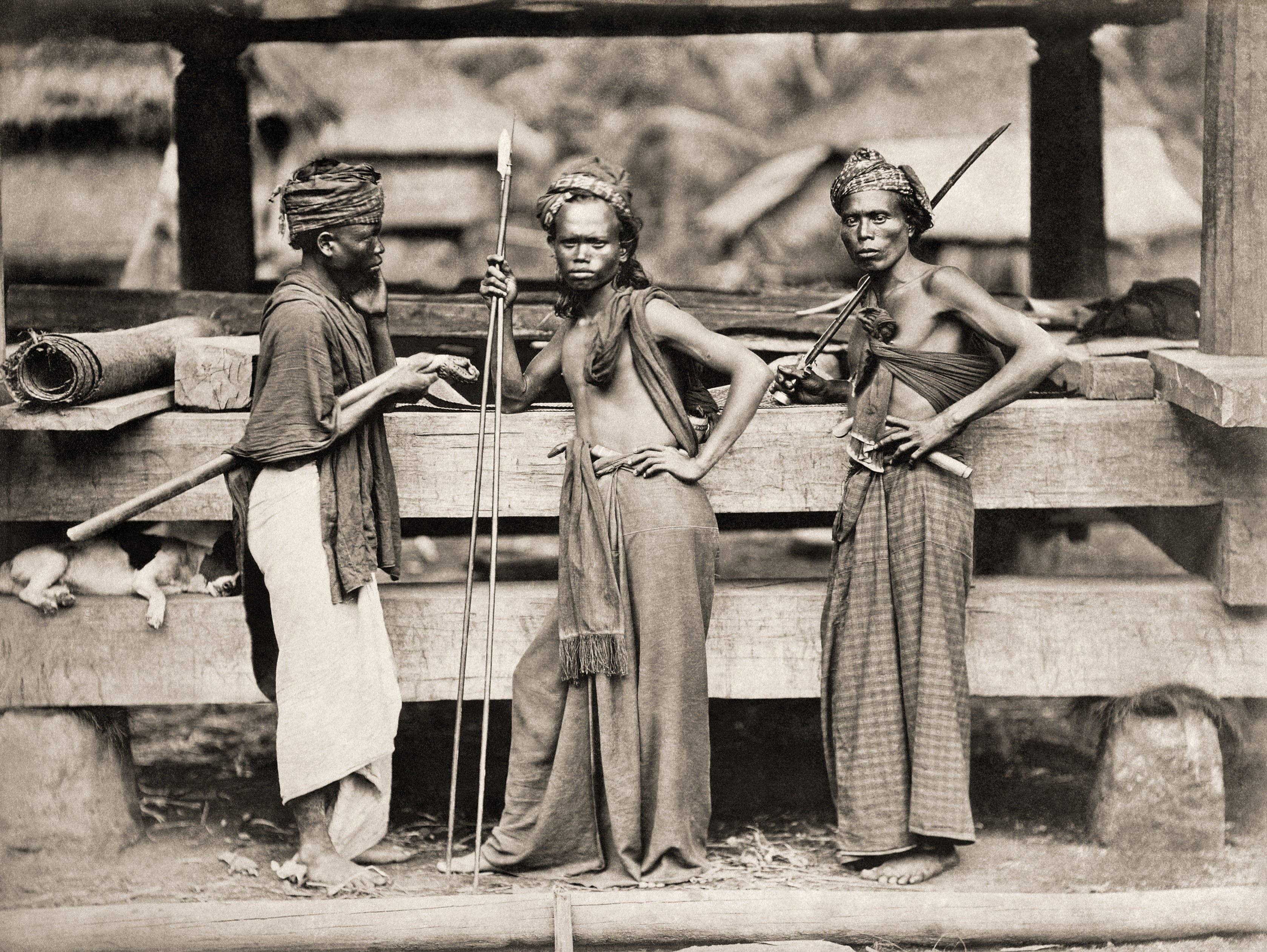 retro Styled, young adult, adult, indonesian, 2K, sumatra, fighter, warrior, conflict, archival, 1870, batak, the past, spear, fashion, obsolete, black And White, HD Wallpaper