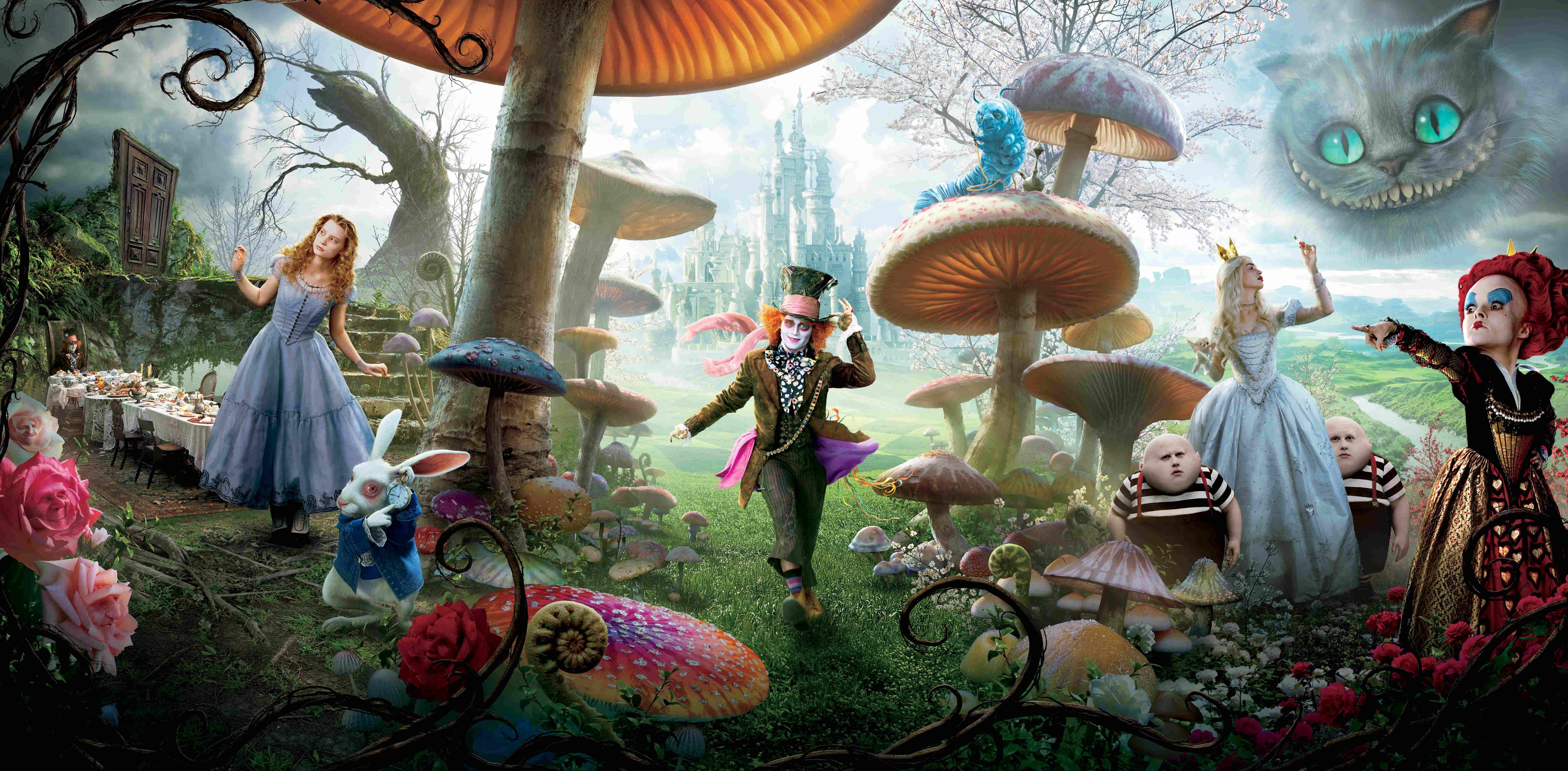 5K, wonderland, adventure, Disney, fantasy, alice, fairy, Comedy, Depp, HD Wallpaper