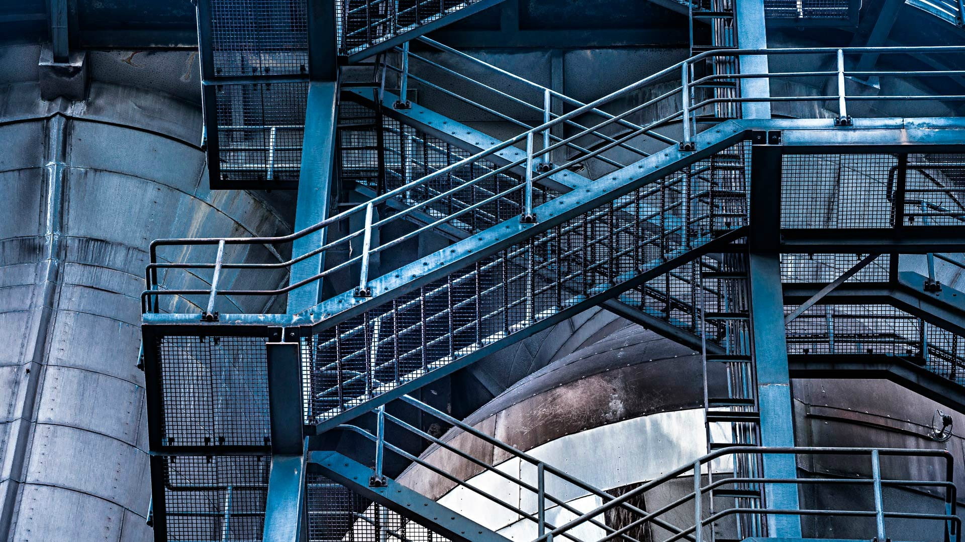 building, stairs, factories, industrial, 1080P, cyan, HD Wallpaper