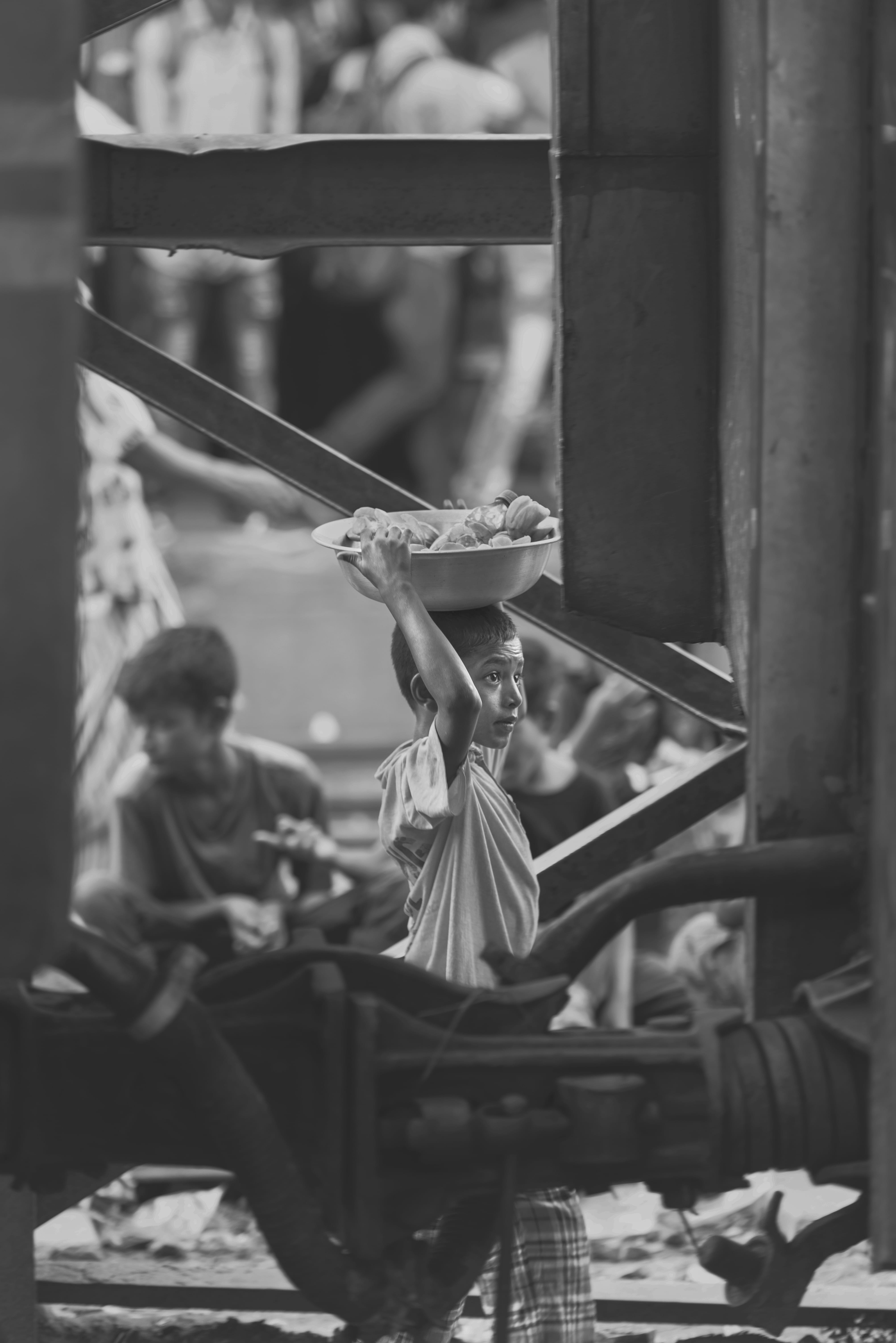 flower, photography, 5K, sitting, statue, carrying, art and craft, female likeness, person, plant, child, no people, basin, grayscale, representation, Phone HD Wallpaper