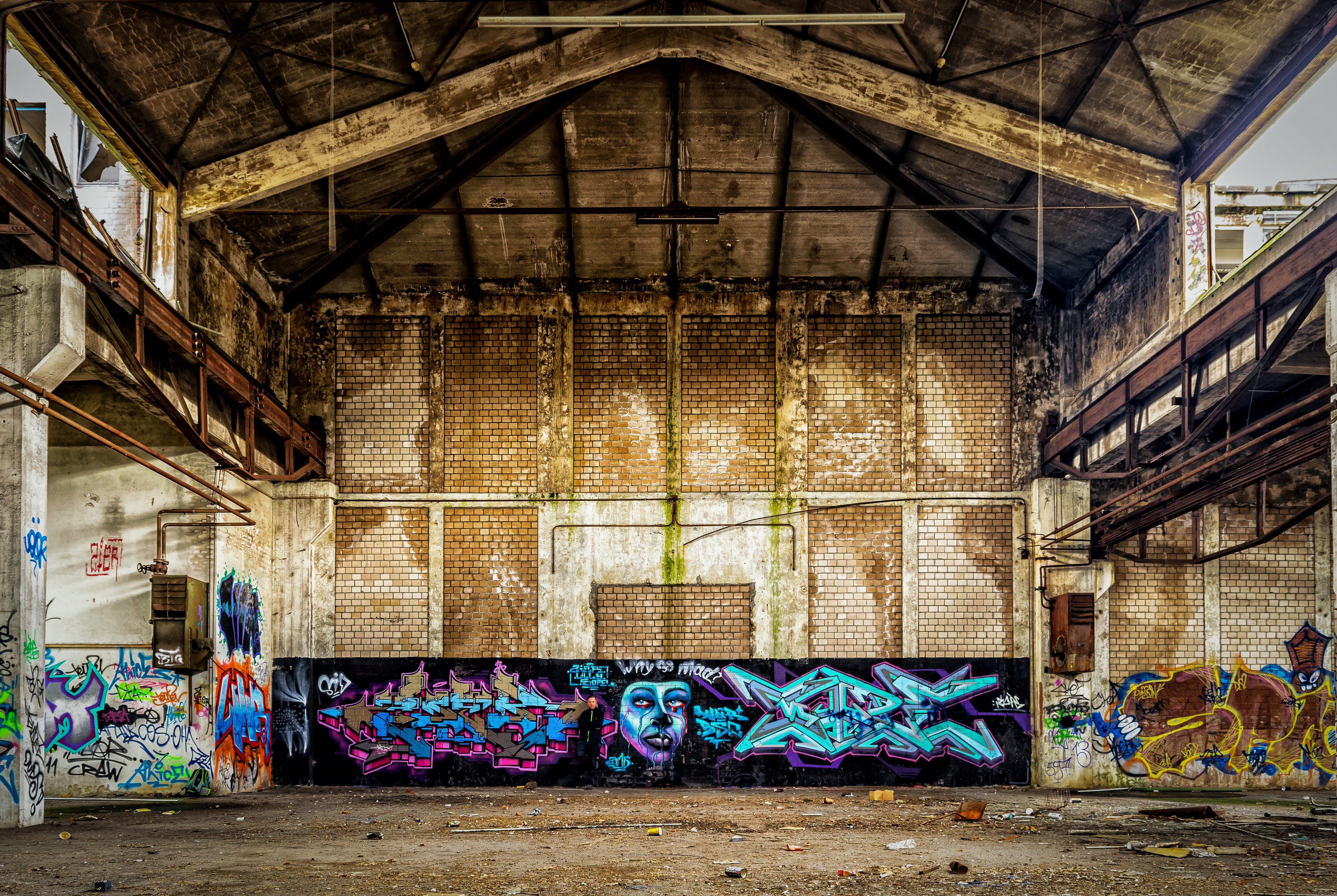 photo, multi colored, architecture, artwork, wall - building feature, graffiti, lapsed, outdoors, no people, mood, art, hall, day, mural, run-down, underground, HD Wallpaper