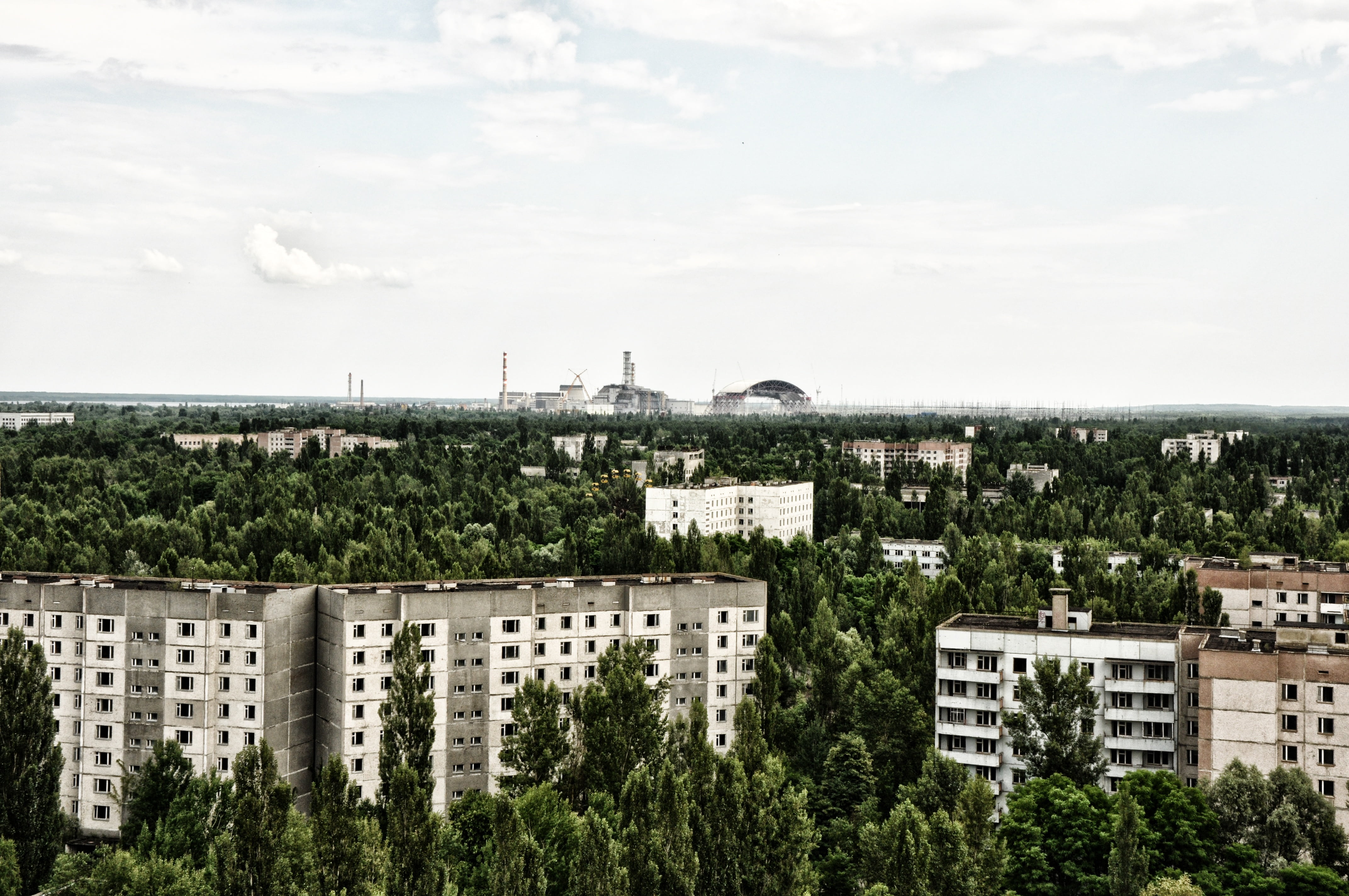 architecture, nature, chernobyl, day, pripyat, cloud - sky, 4K, building exterior, tower, white, built structure, concrete, cityscape, high angle view, HD Wallpaper