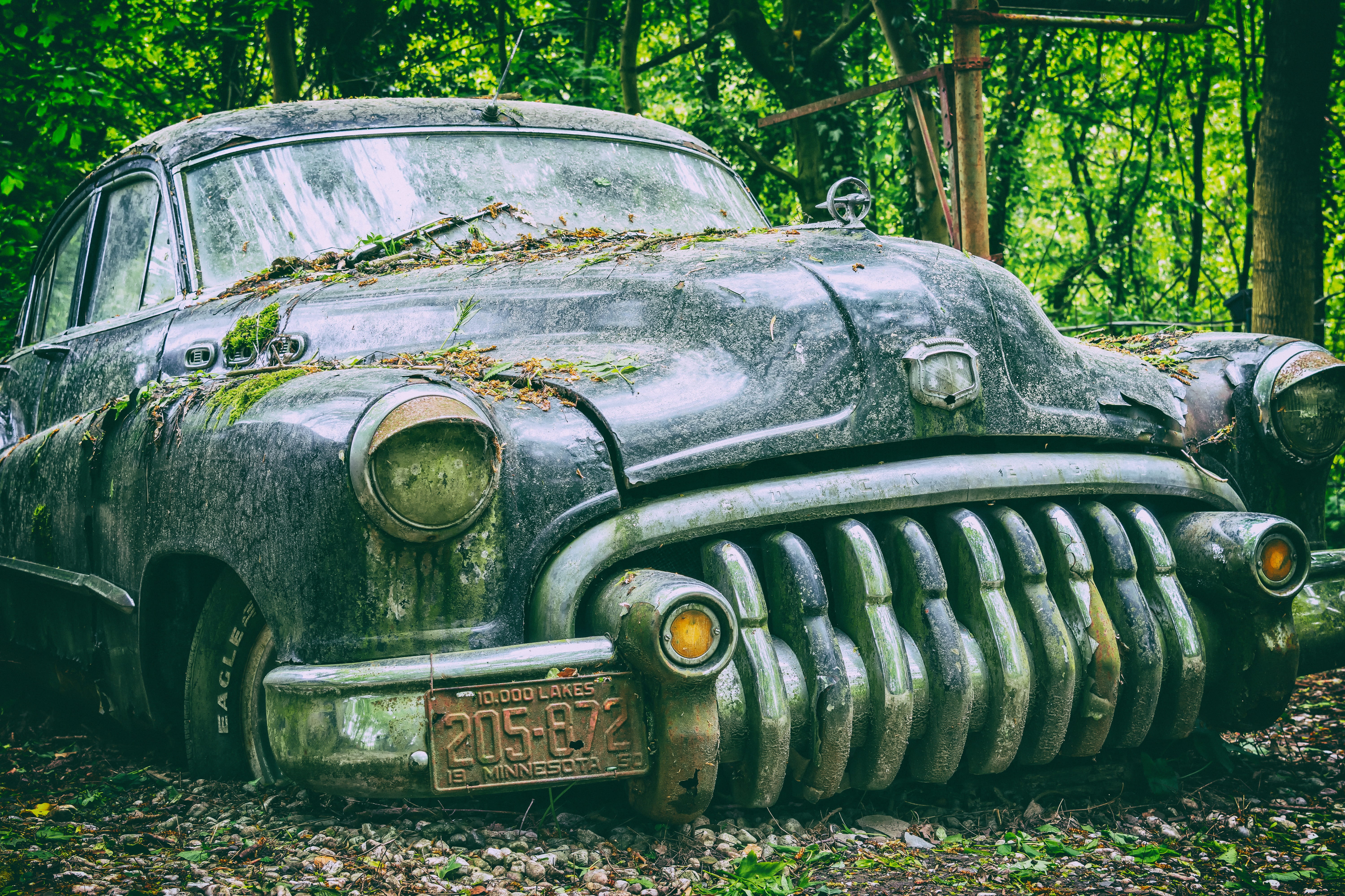 buick, old, obsolete, metal, resting place, no people, abandoned, retro, run-down, retro styled, rusty, american, tree, automotive, car cemetery, mode of transportation, HD Wallpaper