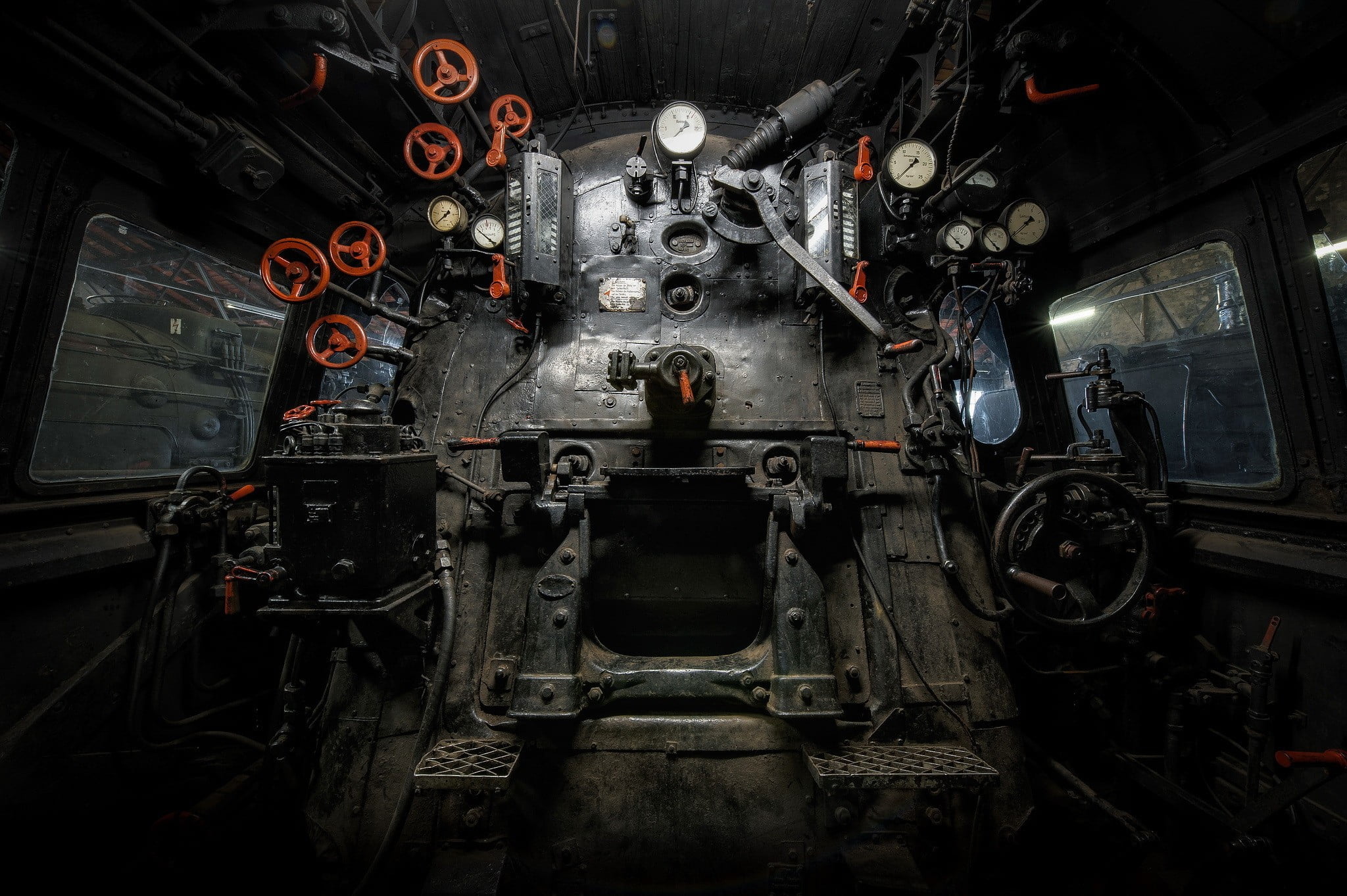no people, room, old, transportation, gray, train - vehicle, abandoned, 1080P, control, machine part, rail transportation, mode of transportation, public transportation, HD Wallpaper