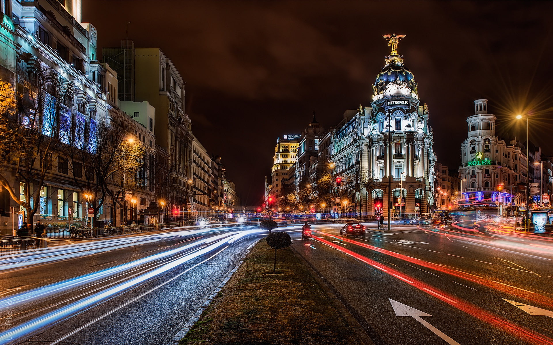 Night, Buildings, Road, 1080P, City, Madrid, Spain, Lights, HD Wallpaper
