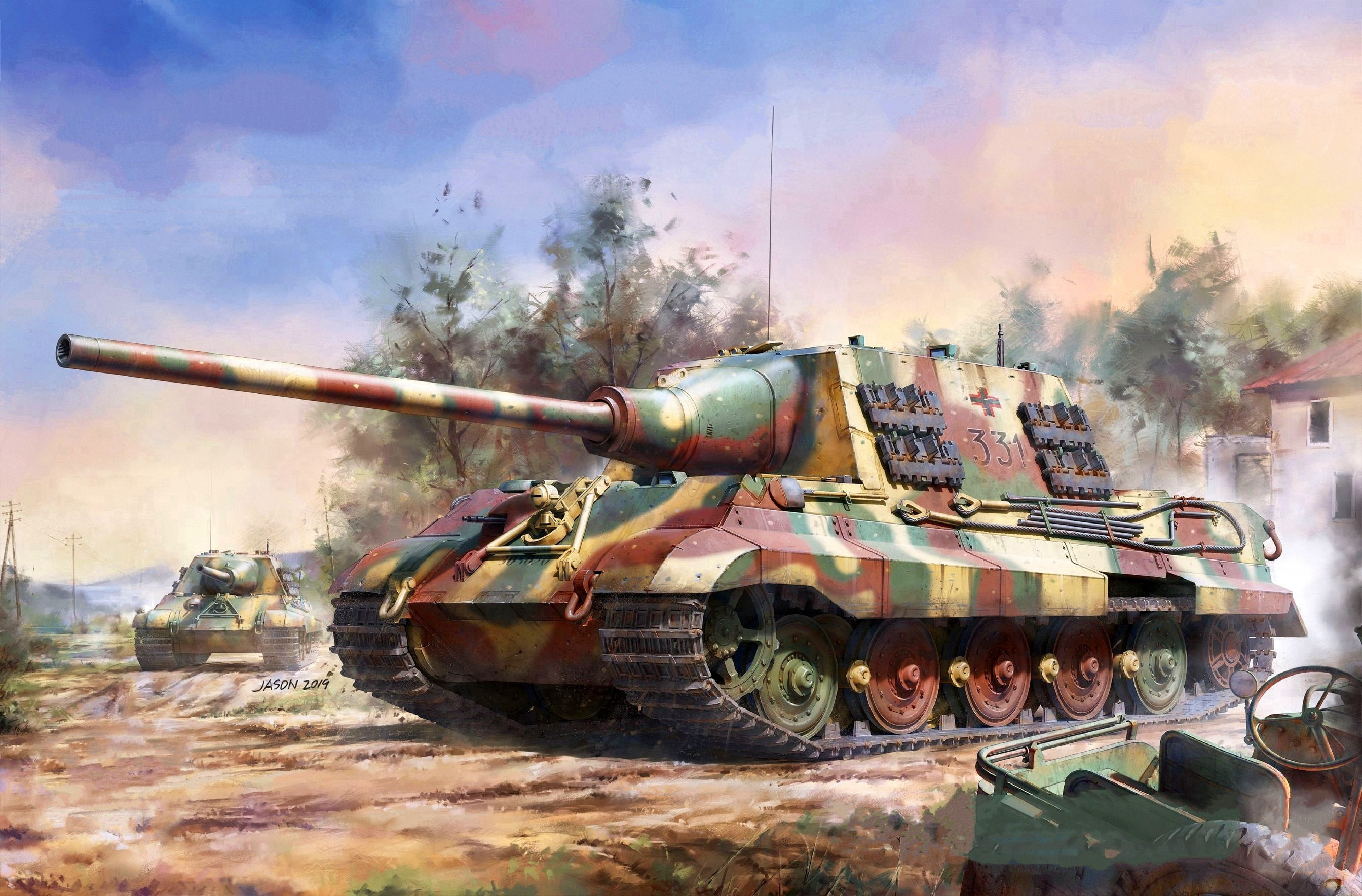 2K, tank fighter, Self-propelled artillery, WWII, Hunting tiger, 128-mm gun Pak.44, Germany, HD Wallpaper